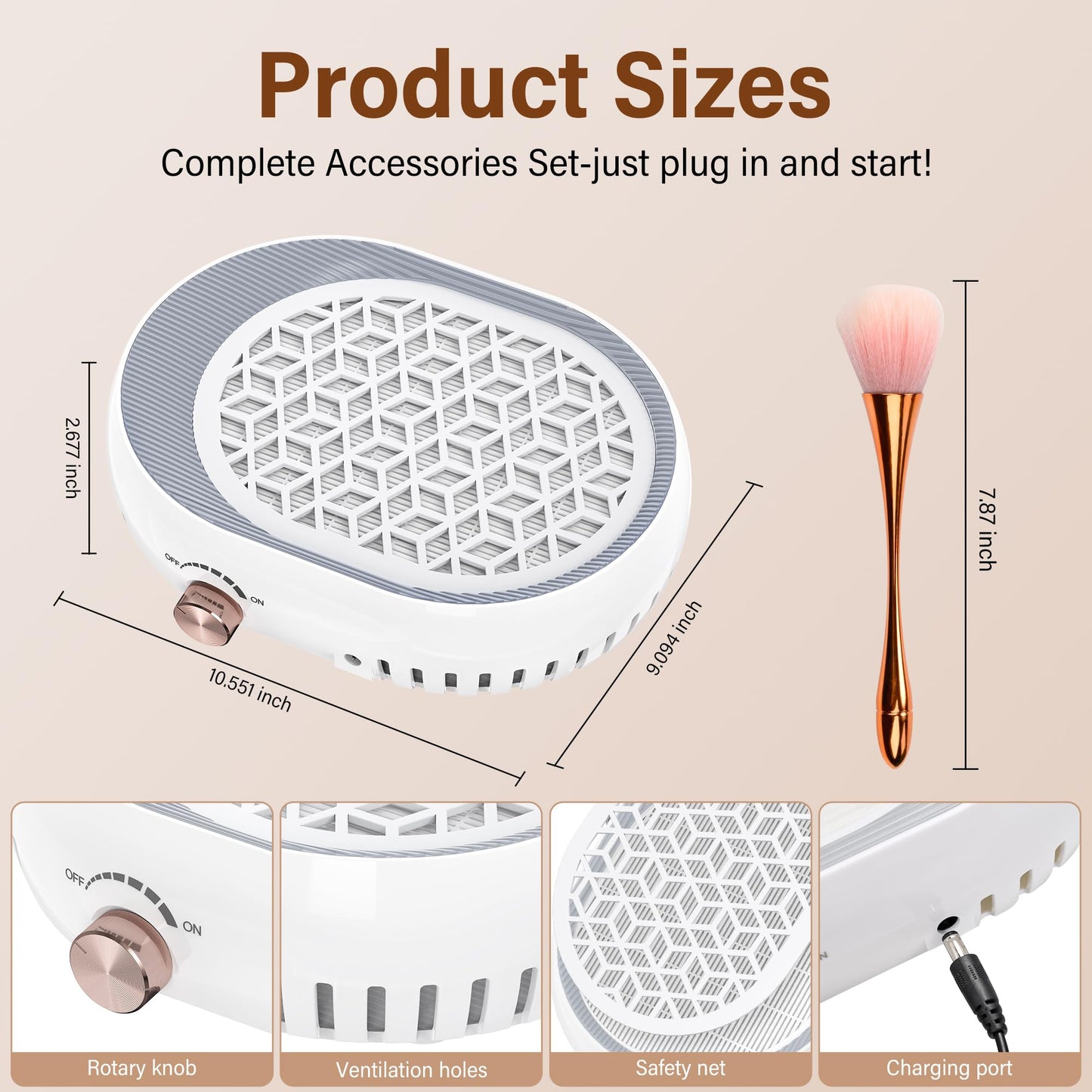 LSNDRGNail Dust Collector 4500RPM, Plug-in Professional Dust Collector for Nail Tech & Nails, Strong Suction Rotary Adjustable Speed, Manicure Pedicure Vacuum Fan for Salon Home Use
