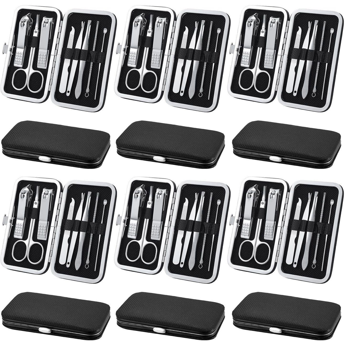 Geosar 12 Sets Manicure Set Nail Clippers Pedicure Kit 8 in 1 Grooming Stainless Steel Kits Nail Care Tools with Travel Case for Employee Coworker Teachers Nurse Gifts(Black)