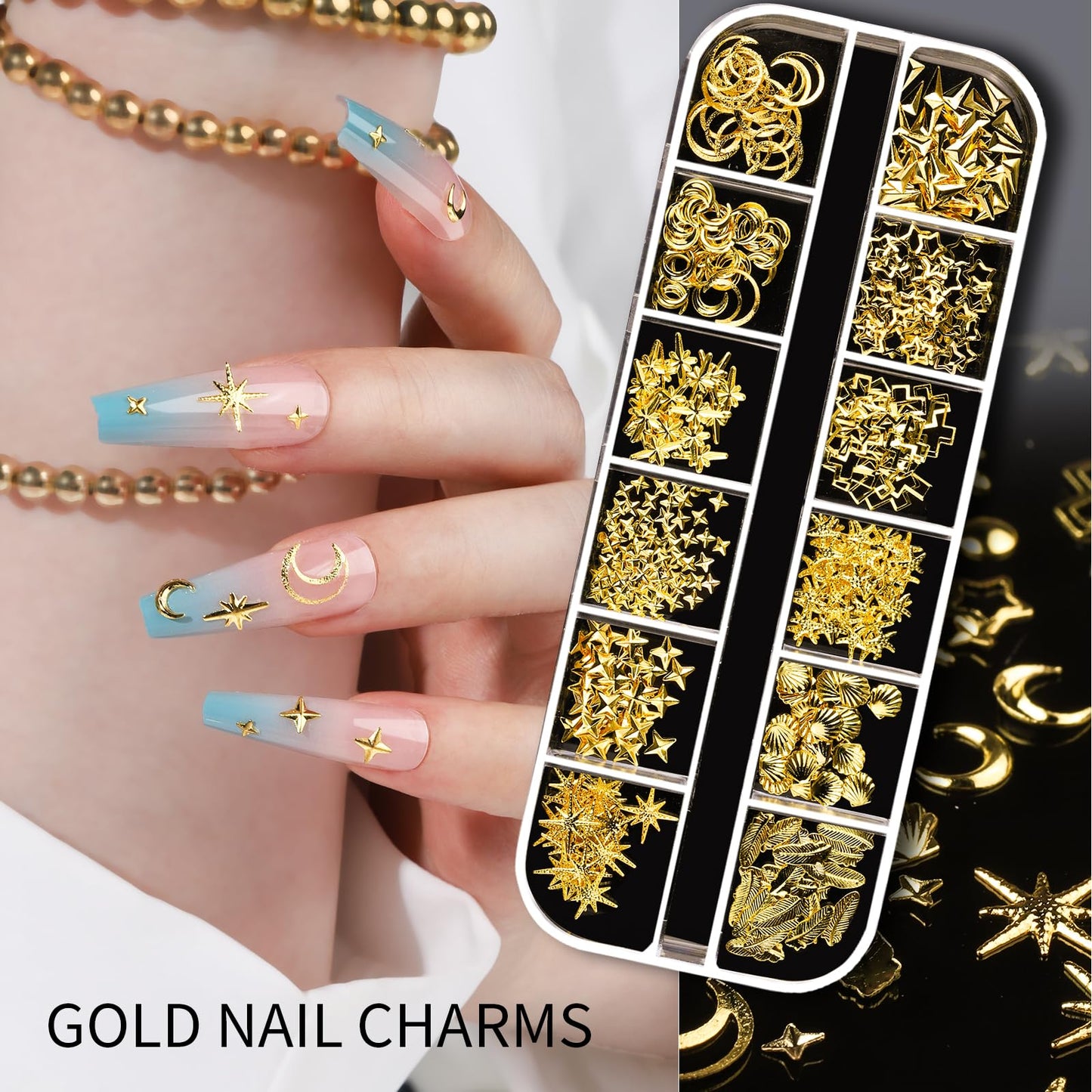 Teenitor Nail Charms and Gems Nail Art Tools, 6 Boxes 3D Nail Gems with 15 Sheets Nail Stickers for Nail Art, Flower Nail Stickers Nail Rhinestones Nail Supplies, Nail Pearls Nail Stuff Nail Decor