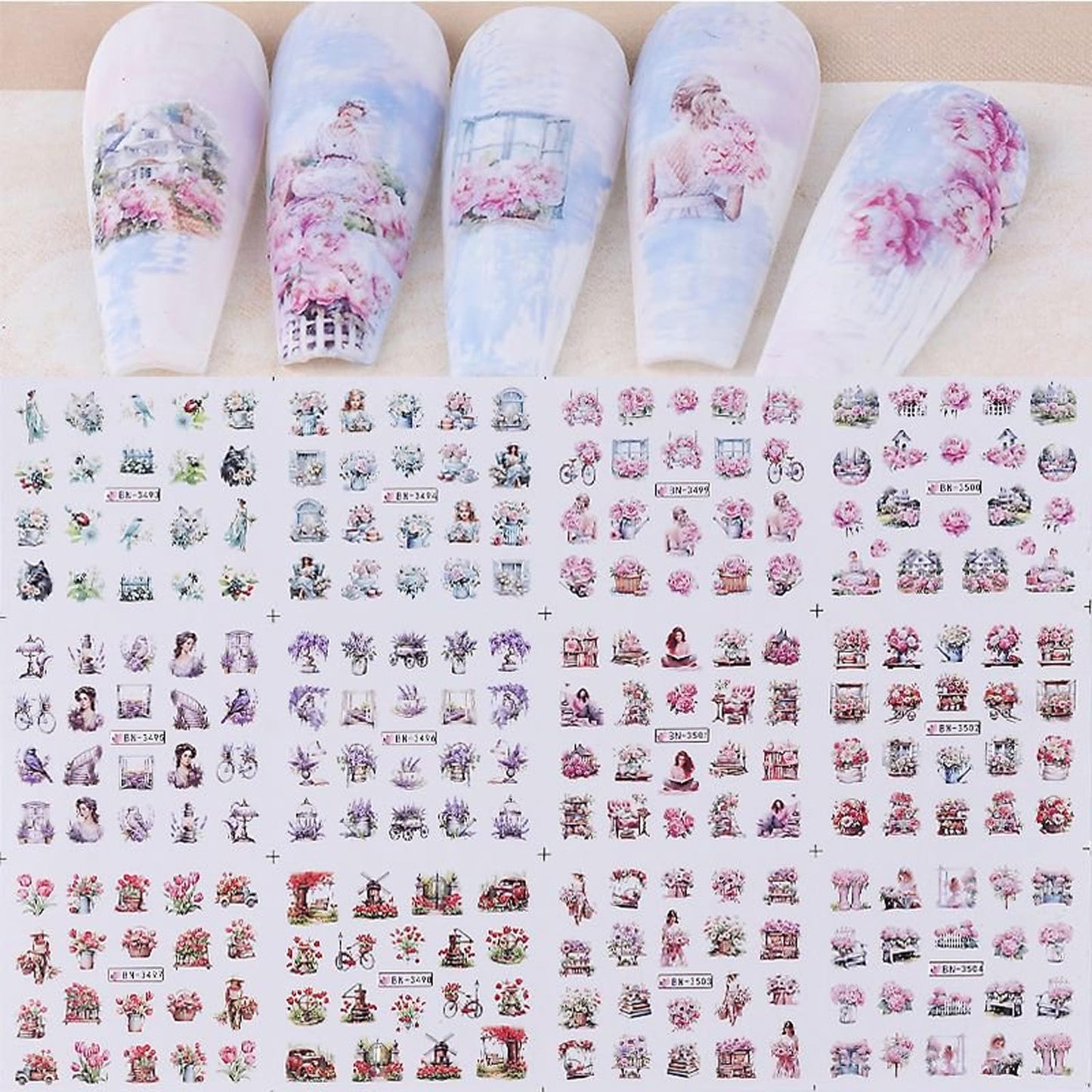 1400Pcs Nail Stickers Water Transfer DIY Nail Decals, Fruit Butterfly Flowers Marine Animal Transfer Watermark Nail Art Stickers for Nails Toenails Nail Tips Decor Halloween Christmas
