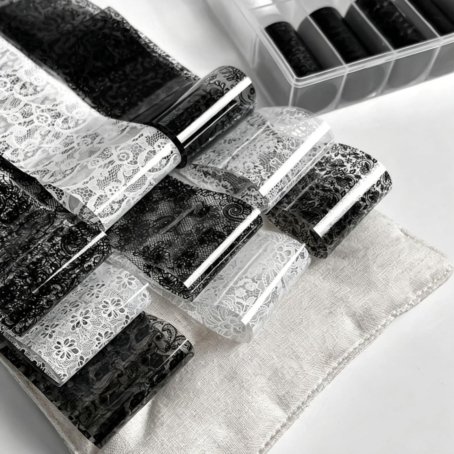 GZMAYUEN 20 Rolls Lace Nail Foil Sheets, White Lace Transfer Foil for Nails, Black Nail Lace Stickers, Nail Transfer Sheets for DIY Nail Decoration