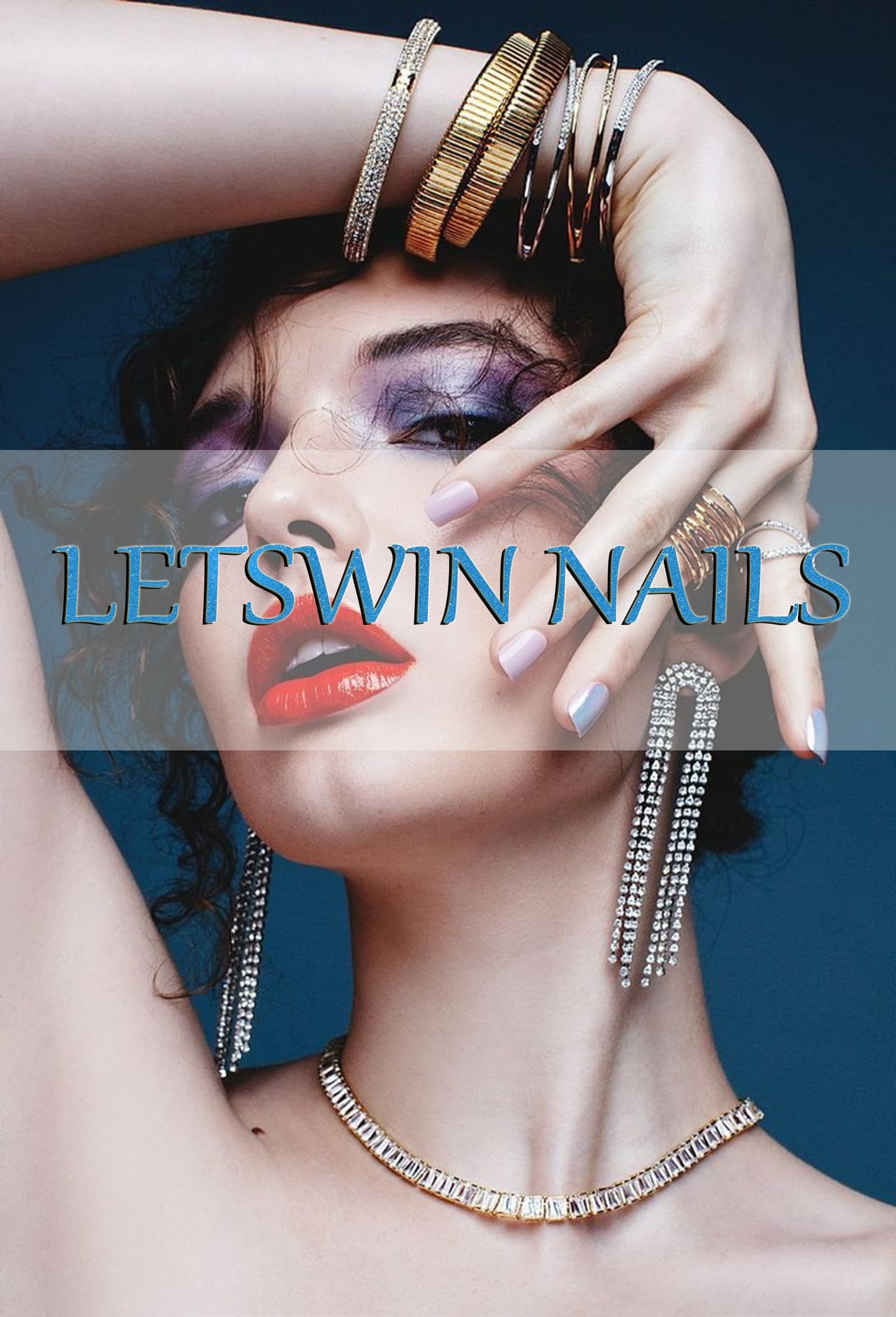 Spring Flowers Press on Nails French Almond Medium Length Fake Nails 3D Blue Camellia Flower with Gold Beads Pattern Design Glue on Nails Spring Summer Full Cover Floral Stick on Nails for Women