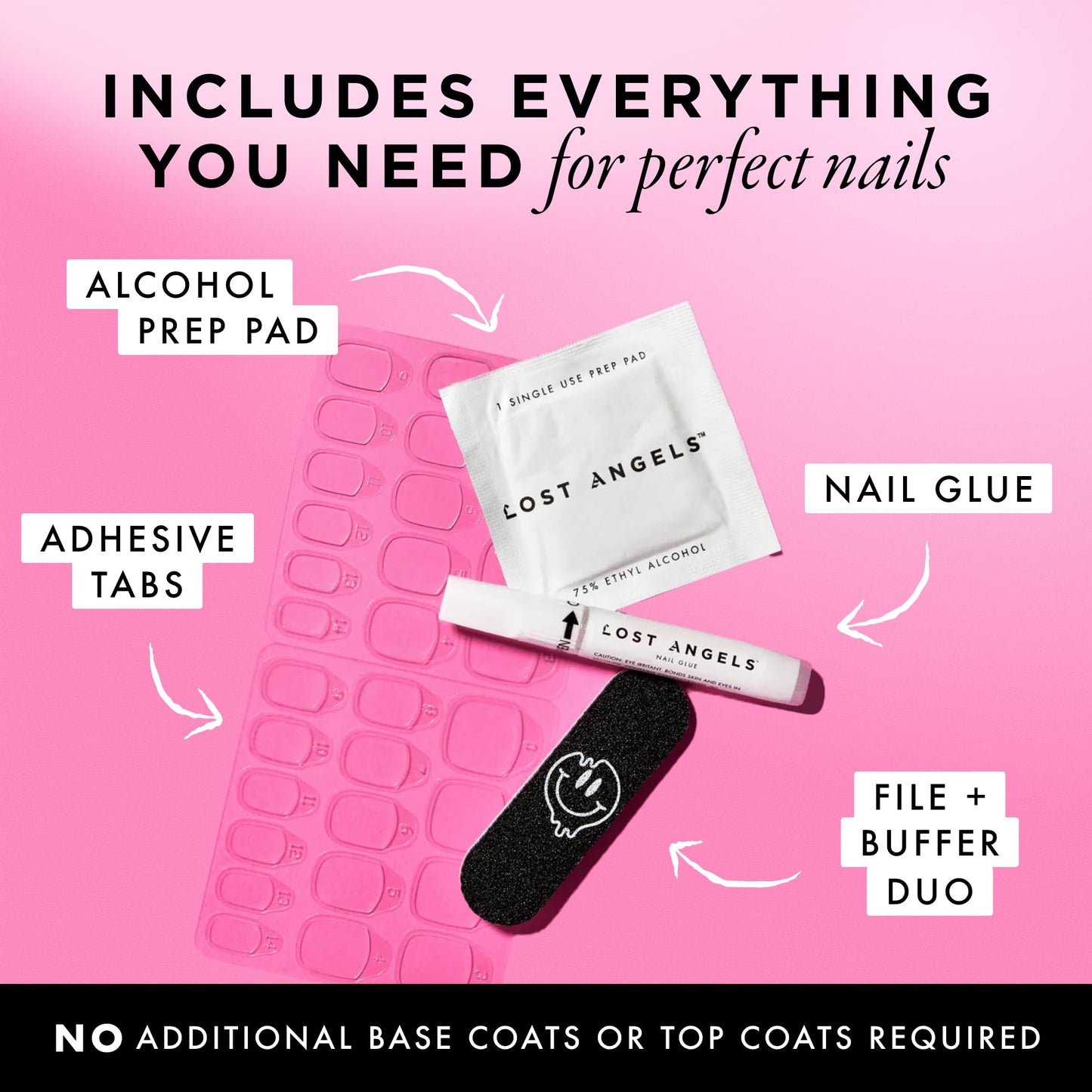Lost Angels Gel Press On Nails - Chrome French Tip with Diamond Gems and Black Accents - Almond Medium Length - Easy Nail Kit with Adhesive Tab or Glue - 30 Fake Nail, 15 Sizes