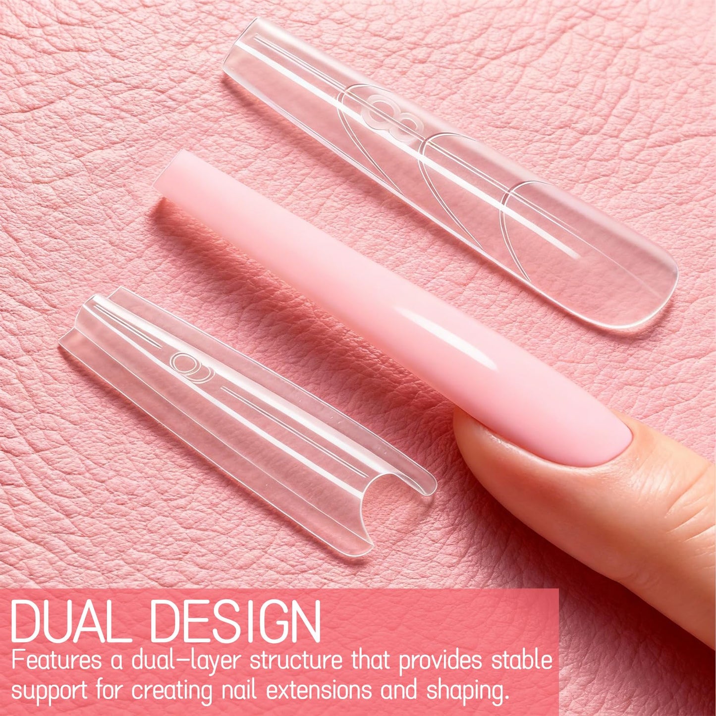 240 Pieces Sandwich Dual Nail Forms - Long Coffin/Almond Round, Quick Nails Extensions with Guide Lines,for Poly Gel and Builder Nail Gel, Reusable for Salon, DIY Nail Art (Transparent Long Coffin)