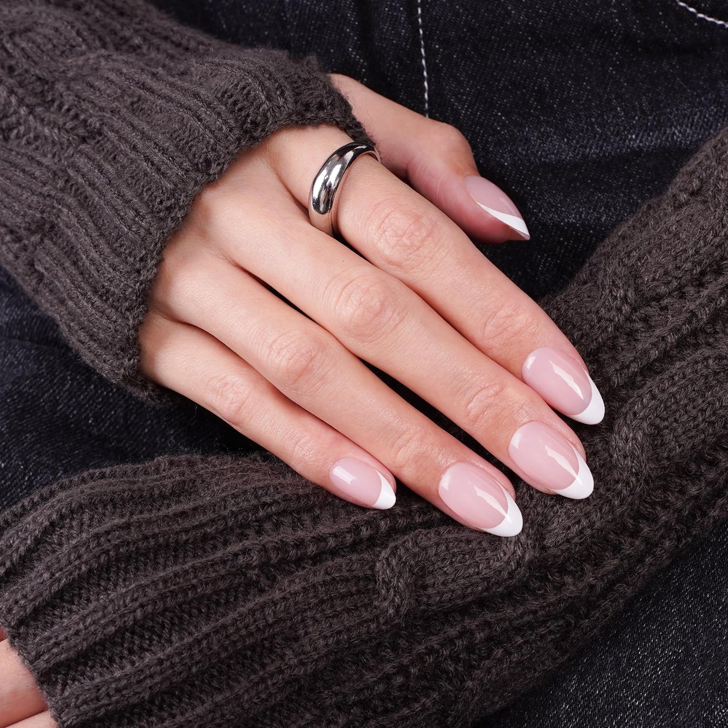 Canvalite Soft Gel French Tip Nails, 180 Pcs Almond Press on Nails for Women Flexible Pre-Painted White French Tip DIY Manicure Gifts for Women, Glue Not Included