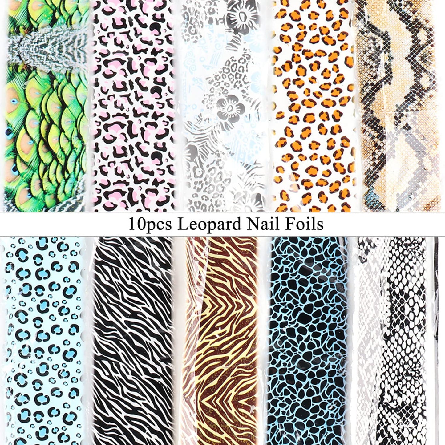 Holographic Nail Foil Stickers - Animal Print Decals, Leopard Snake Nails, Starry Sky Paper Transfer Foils for Women & Men Manicure