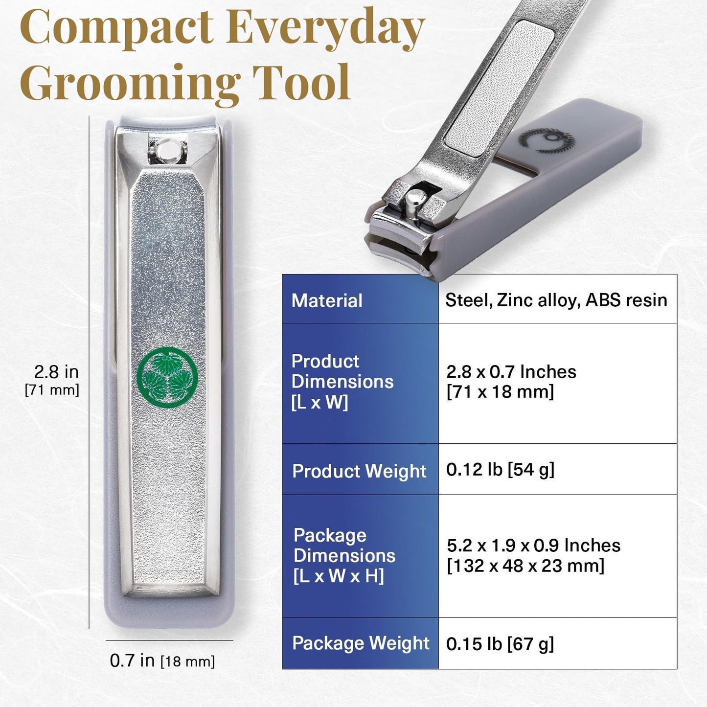 Wablade Japanese Nail Clippers, 2.8 Inch, Made in Seki Japan, Curved Carbon Steel Blade, Built-in Catcher & Nail File, Clean Controlled Trimming for Fingernails & Toenails (Silver)