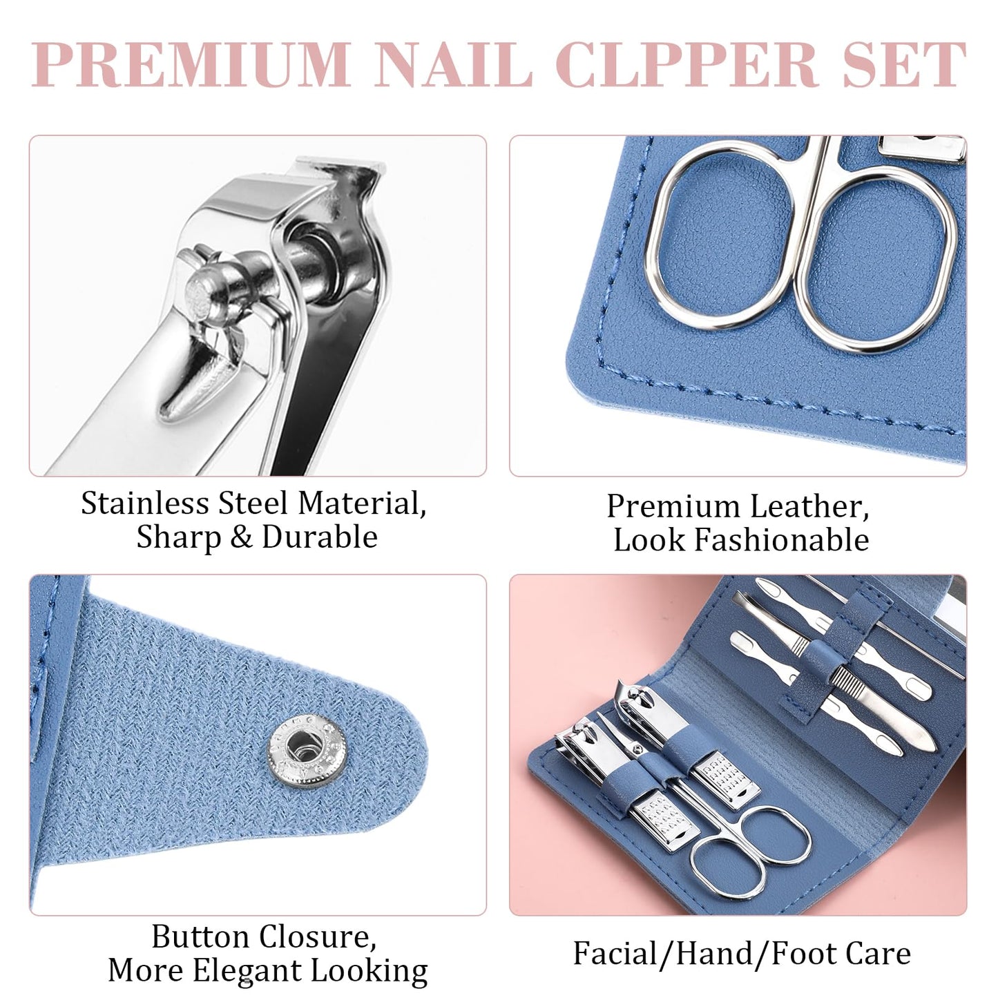 12 Sets Manicure Set, 7 in 1 Stainless Steel Nail Care Kit, Sturdy Manicure Tool Kits with Travel Case, Nail Grooming Kit Gift, for Men and Women(6 Colors)