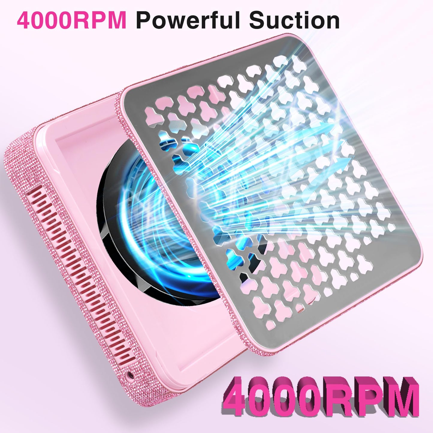 Rechargeable Nail Dust Collector, Cordless Dust Collector Nail Tech, 10 Levels Speed Low Noise & Strong Suction Nail Fan Dust Collector, Nail Vacuum Duster Professional Dust Collector for Salon, Home