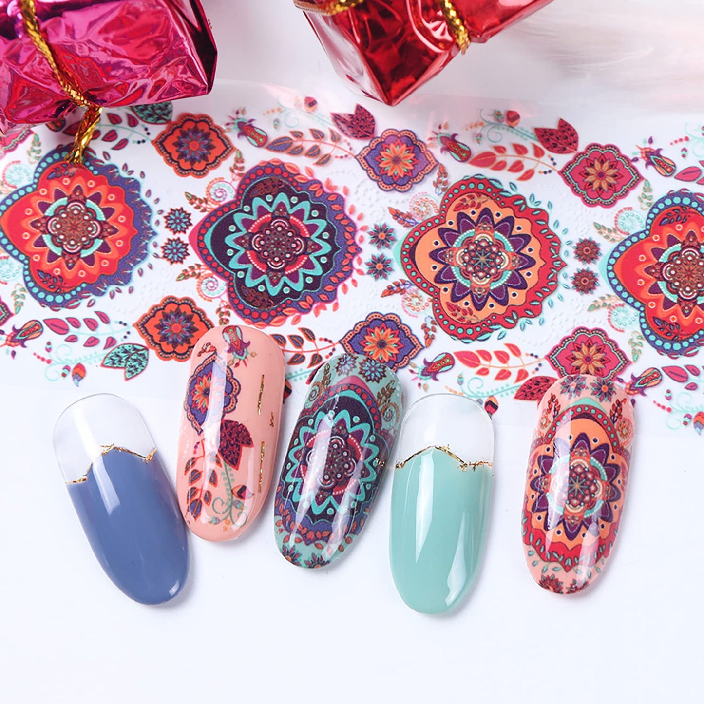 Holographic Nail Foil Transfer Stickers - Colorful Geometry Flowers & Acrylic Nails Decals for Women & Men Manicure
