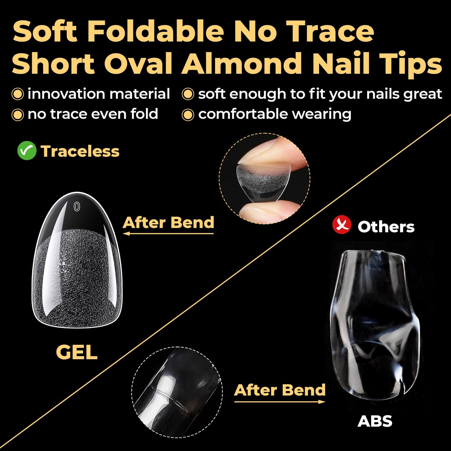 UNA GELLA 600Pcs Short Oval Almond Gel Nail Tips, Round Almond Press on Nails Pre-shaped Soft Gel Clear Fake Nails Tips Full Cover for Nail Extension Home DIY Salon 12 Sizes