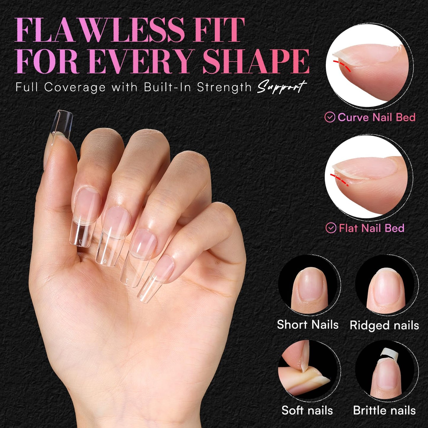 Makartt 3D Gel Nail Art Sculpting Gel Glue for Drawing Molding Bundle with Medium Square Nail Tips Half Matte Clear Fake Acrylic Press On