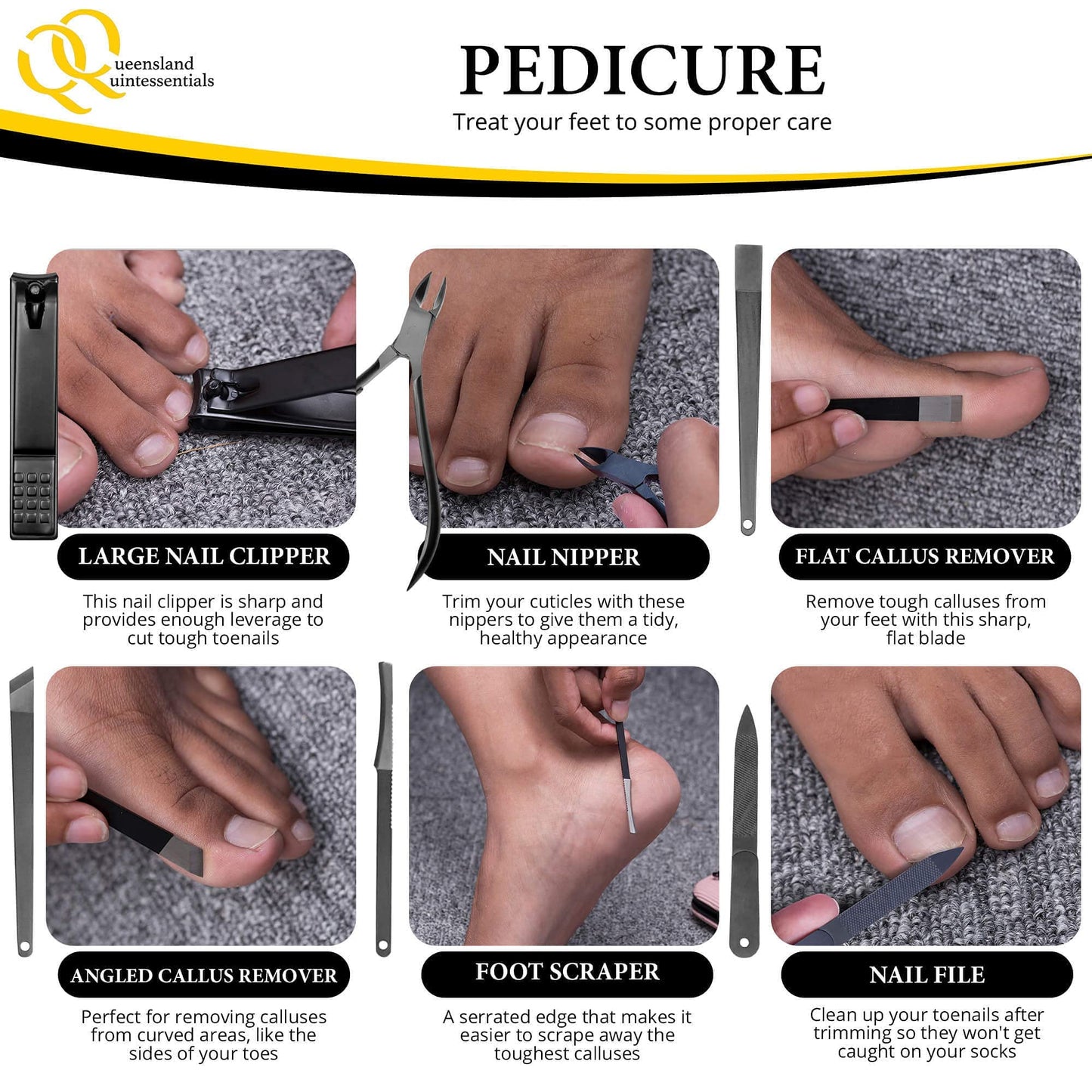 Queensland Quintessentials Manicure Kit for Women - Complete Nail Care Set with Toenail Clippers for Thick Nails - Ideal for Seniors - Professional Nail Nippers & Clippers - Perfect for Home Use