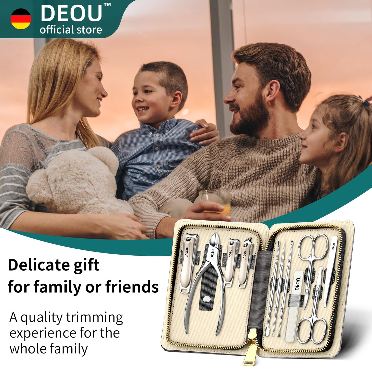 DEOU Manicure Sets Nail Clippers Stainless Steel Manicure and Pedicure kit Girls Professional Nail Files and Men's Grooming Scissors Tools for Home Personal Care or Gifts (Gray upgraded version)