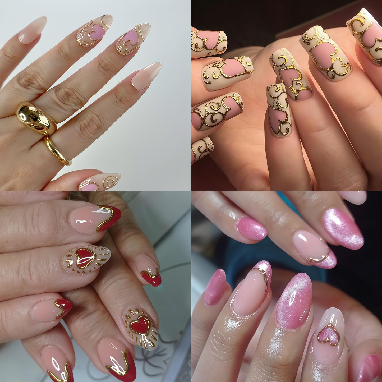 6 Pcs Heart Nail Art Stickers Valentines Day Nail Decals 3D Self Adhesive Hearts Nail Sticker Pink Purple Red Gold Heart Love Design Hollow Heart Nails Supplies Holiday Nail Accessories for Women
