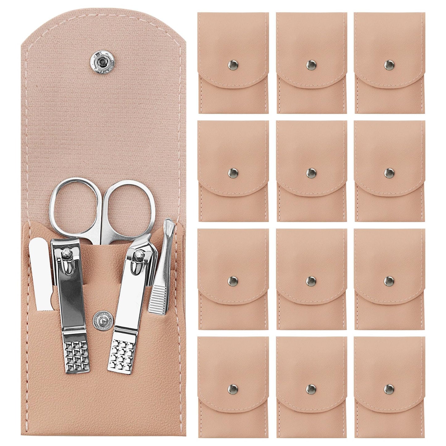 Manicure Set Bulk, Nail Clippers Kit Stainless Steel Fingernail Clippers Set, Sturdy Nail Tip Cutter Trimmers Professional Grooming Toenail Clippers Personal Pedicure Kits Gift Pink (12 Pack 7 in 1)