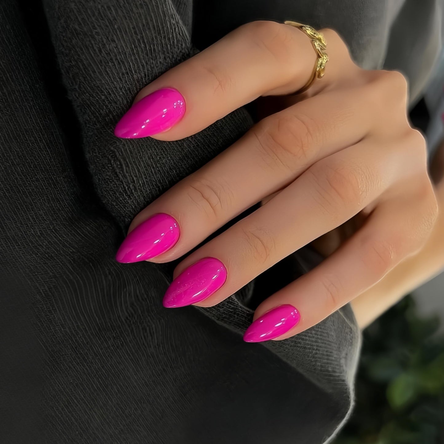 KQueenest Hot Pink Press on Nails Short Almond - 30 Pcs Reusable Fake Nails Glue on, Thick Natural Fit Acrylic Nails Short Stiletto, Salon Quality Stick on Nails for Women Summer Decoration