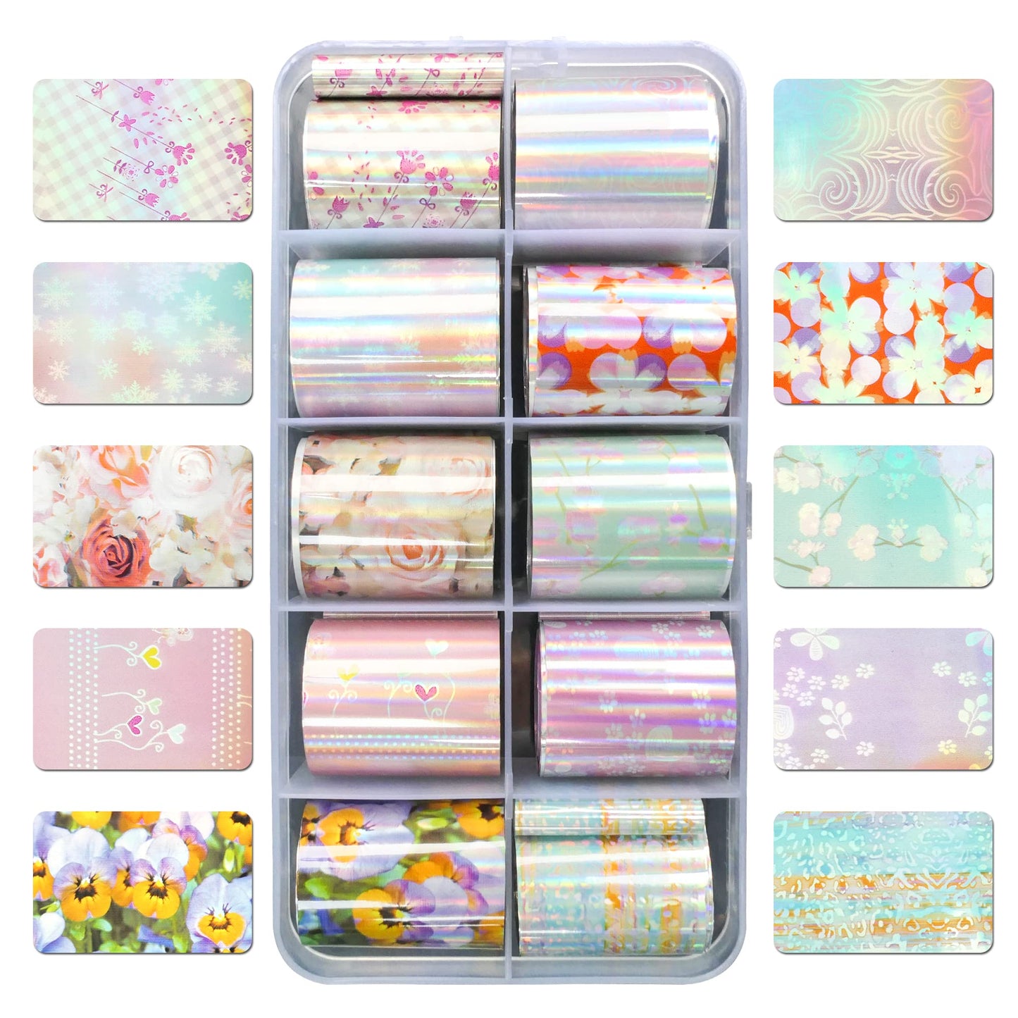 AddFavor 30 Roll Nail Foil Transfer Sheets Holographic Colorful Flower Geometric Nail Foil Decals AB Iridescent Nail Art Stickers for Women Girls Manicure Design