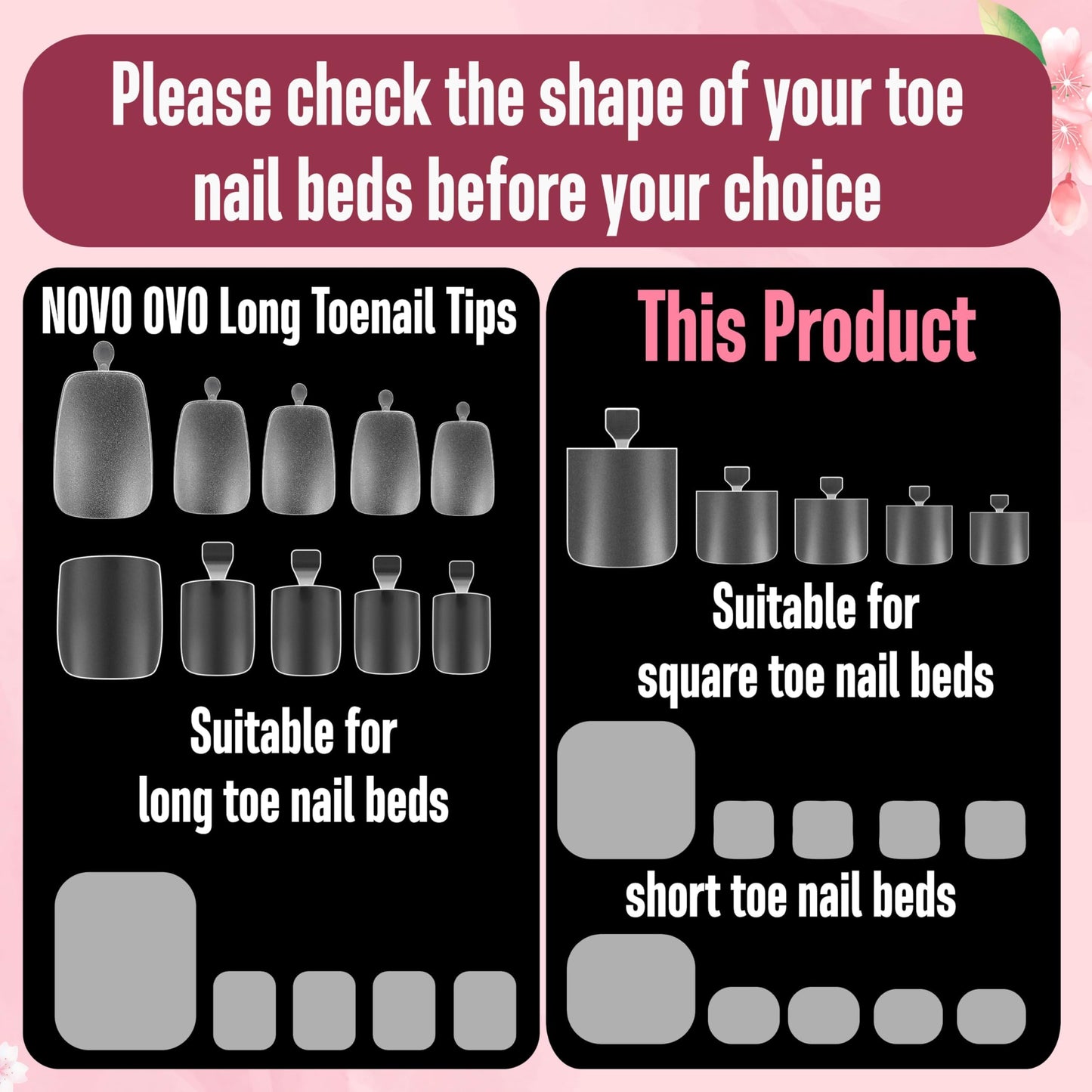 NOVO OVO Sharp Square Toe Nail Tips Press on Full cover, Soft Gel False Toenail Extension Kit, Clear Double Matte Long/Medium Wide Fake Toenails for Salon DIY Acrylic Pedicure x 15 Sizes 360 Pcs