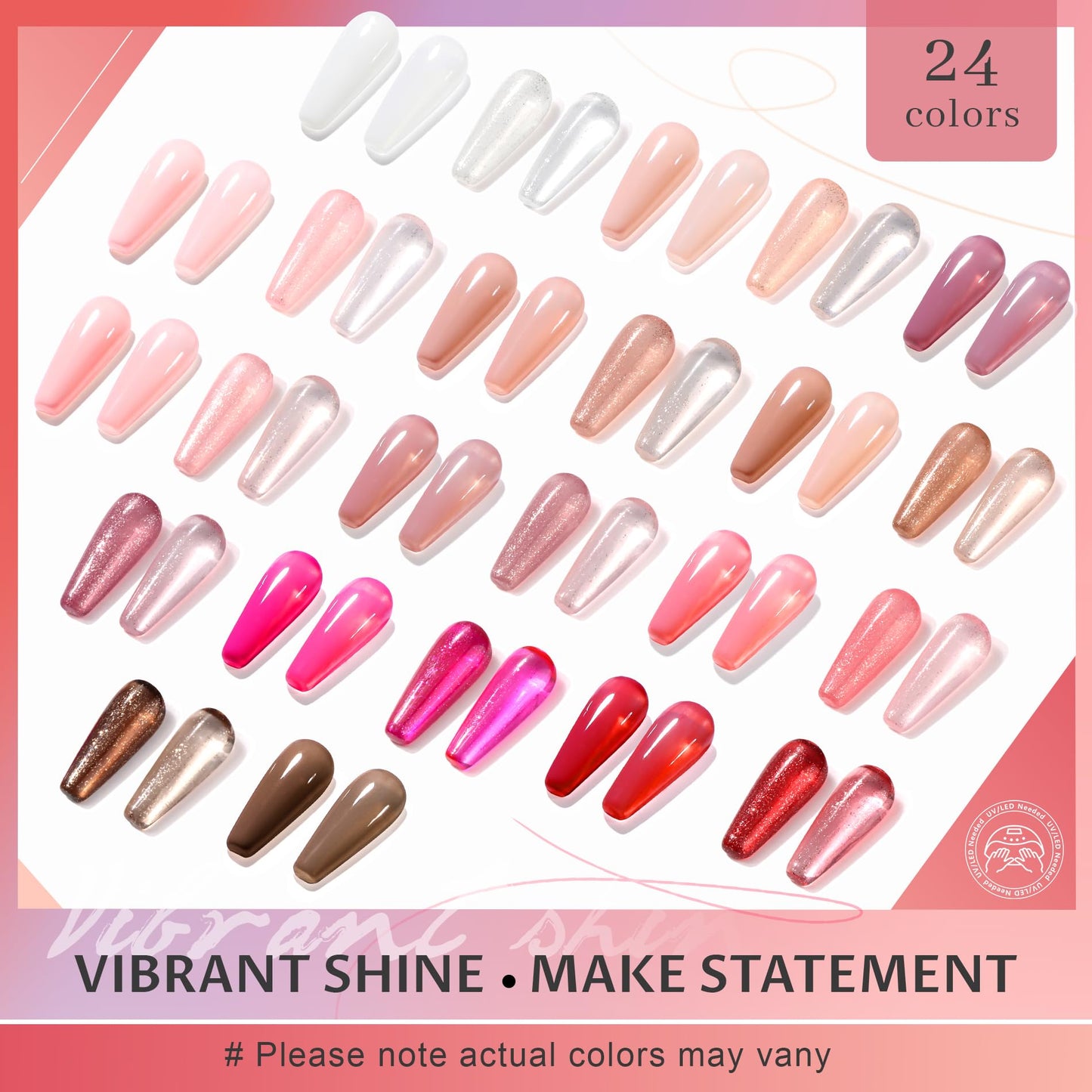 ABAC Solid Jelly Gel Polish Set-24 Colors Hema Free w/Dual Brush - Transparent Neutral Nude Pink & Nude Rich Red Brown Shades,Sheer Long-Lasting Gel Polish Kit(Salon-Quality & Hypoallergenic)