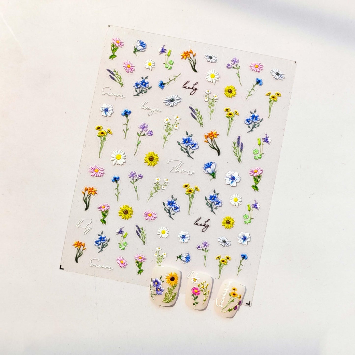 Flower Nail Stickers Spring Nail Art Decals Wildflower Daisy Sunflower Nail Decals 5D Embossed Stickers for Nails Designs Self Adhesive Nail Art Supplies & Decorations for Women Girls 1 Sheet