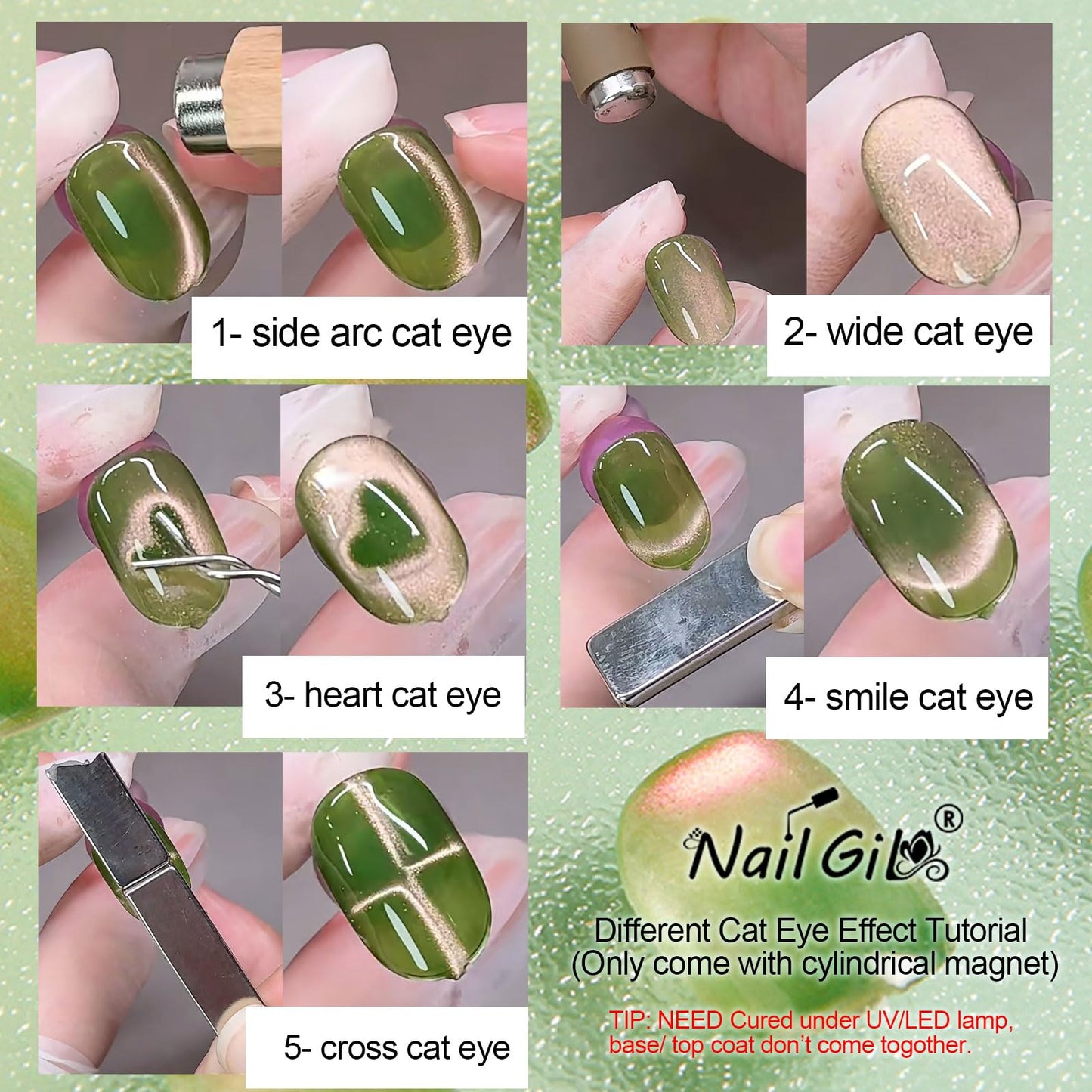 NAILGIL Cat Eye Gel Nail Polish Set, 8 Colors Fruit Catseye Magnetic Neon Gel Sweet Guava Greengage Plum Avocado Lemon Orange Pitaya Grape Blueberry Salon Summer Manicure DIY for Women