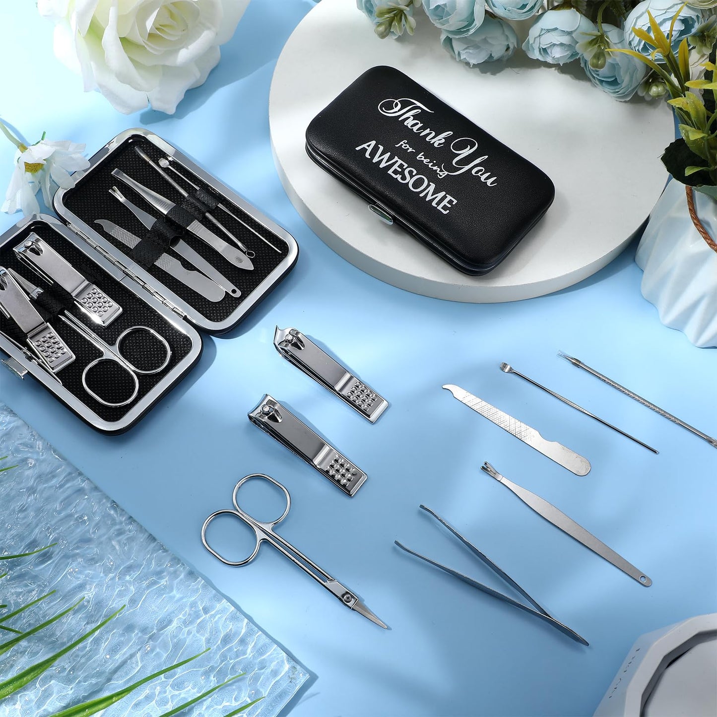 Therwen 24 Sets Mother's Day Gift Manicure Set Stainless Steel Nail Clippers 8 in 1 Grooming Nail Kit Employee Appreciation Gift Professional Pedicure Tool for Women Coworker Personal Care(Black)