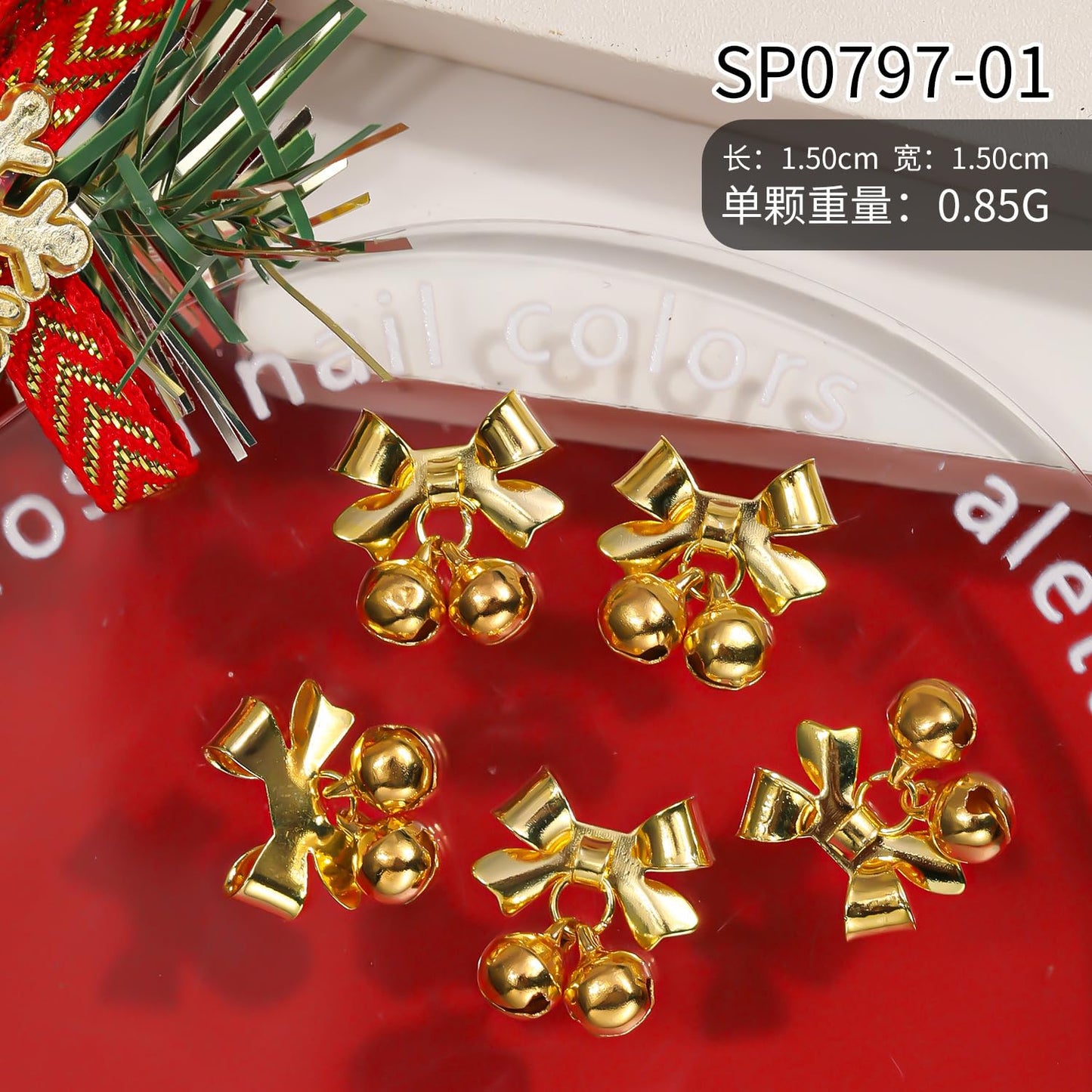 40Pcs Christmas Bell Nail Charms Gold Silver Bell Xmas Nail Charms for Acrylic Nails Red Green Alloy Bell Nail Gems and Charms Nail Jewelry for Women DIY Manicure Accessories