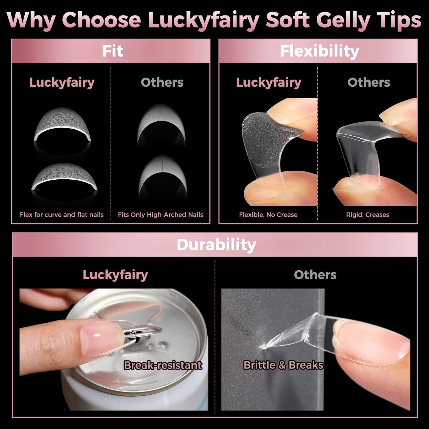 Luckyfairy Short Coffin Fake Nails, 240pcs Soft Gel Pre-Filed Acrylic Short Ballerina Nail Tips, Half Matte Full Cover Clear Press on Flase Nail Tips for Nail Extension Home DIY 12 Sizes Gelly Tips