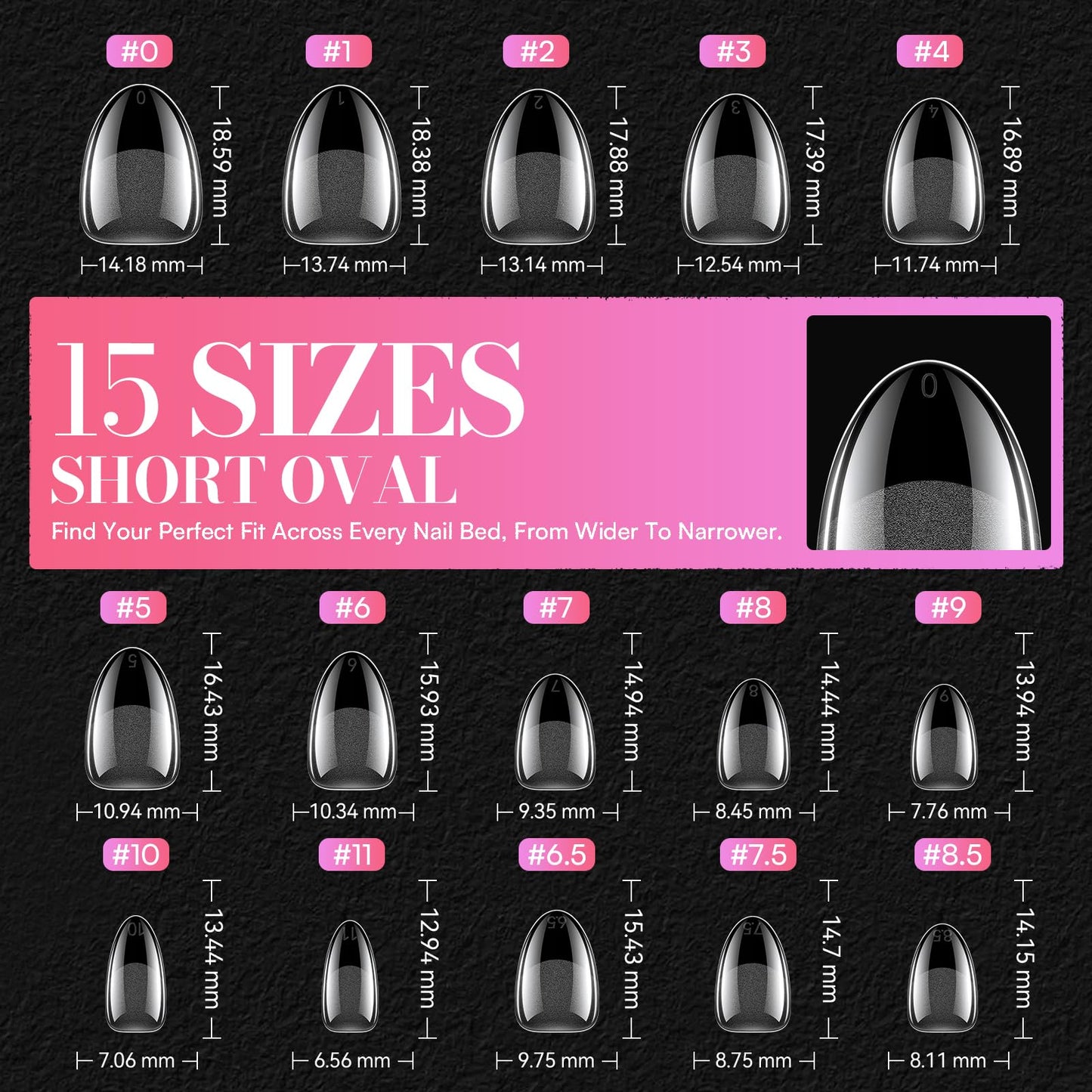 Makartt 420Pcs Short Oval & Square Nail Tips: 2 Shapes Clear Full Cover Fake Nails with 15 Sizes, Pre-Etched Inside Soft Gel Nail Tips for DIY Press On Nails, Short Nail Extensions DIY at Home