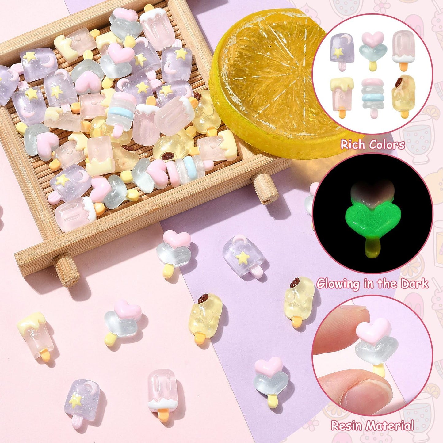 Gythara Luminous Ice Cream Resin Cabochons, Sweet Dessert Food Nail Flatback Charms for DIY Jewelry, Embellishment, Phone, Art, Craft Accessories, Nail Decor, 100 pcs
