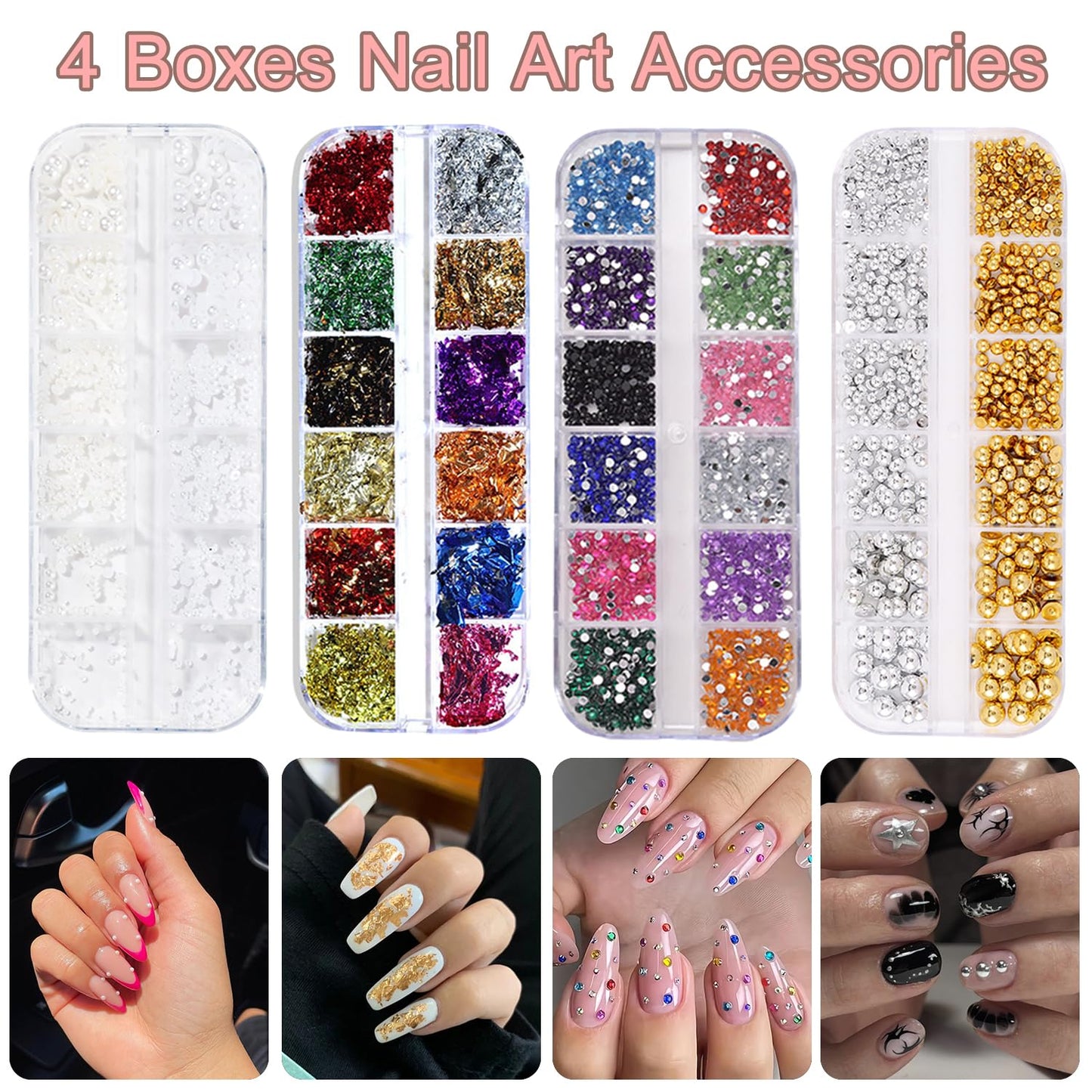 GZMAYUEN Nail Chrome Powder Nail Art Kit, 4 Color Chrome Powder for Nails, 15Pcs Nail Brushes for Nail Art, 4 Sheets Butterfly Nail Stickers, 4 Boxes Nail Charms Accessories