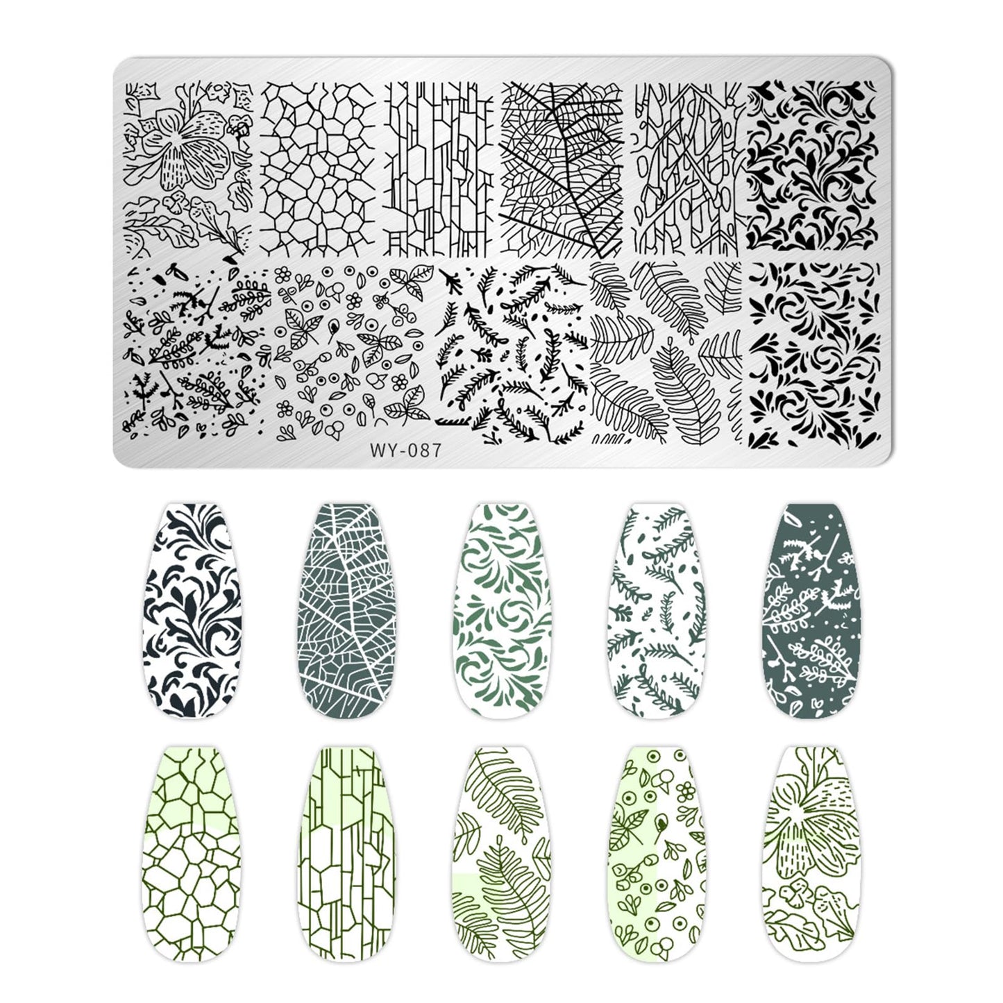 AddFavor Nail Stamping Plate Kit with Nail Stamp and Scraper, 6pcs Leaf Fruit Geometric Nail Stamper Kit for Home Salon Manicure Polish Print Stencils Design Tools