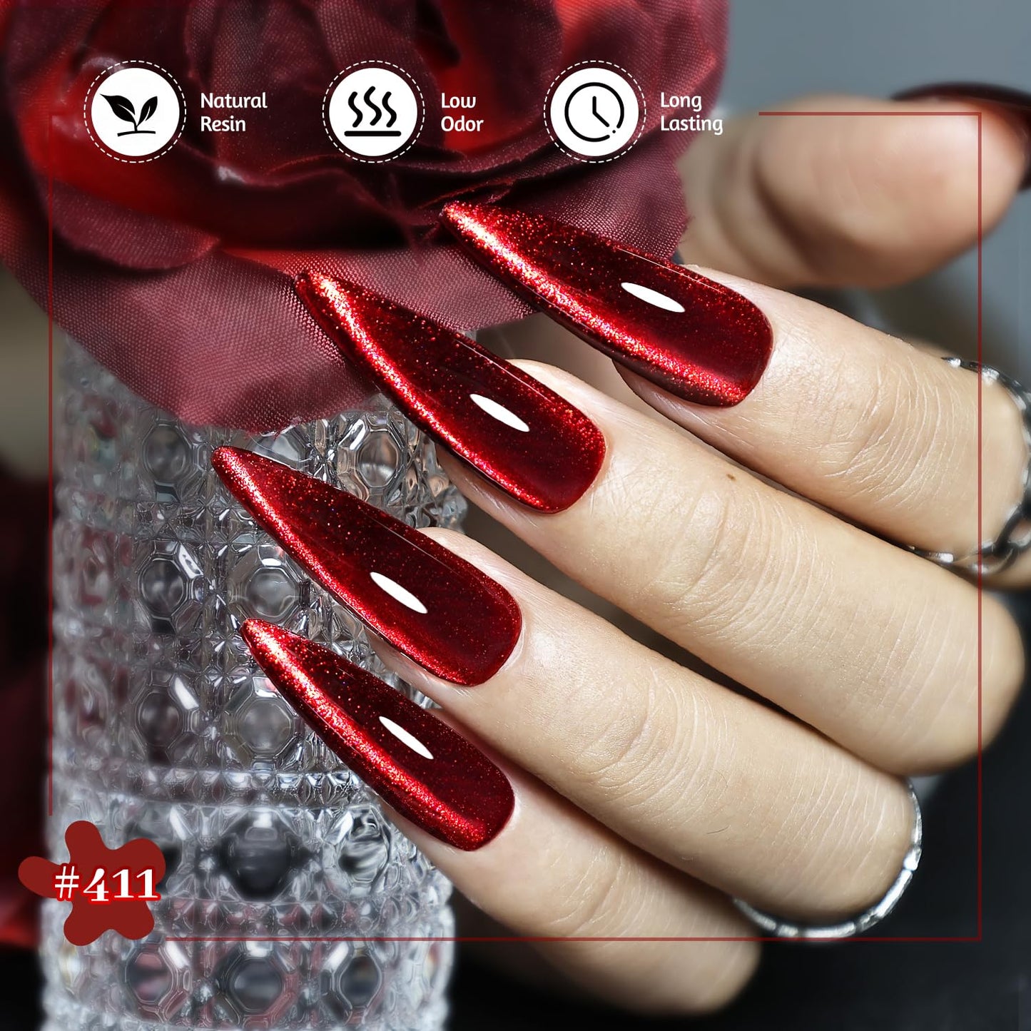 JODSONE Cat Eye Gel Nail Polish Set Limited Burgundy Red with Base Coat Top Coat & Magnet Stick Elegant Romantic Salon Nail Art Manicure Gift for Women