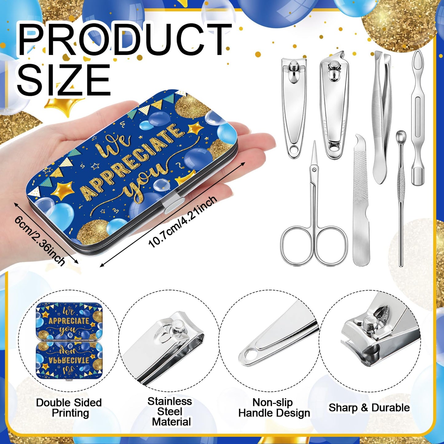 Lanties 12 Pcs Employees Appreciation Gifts Teacher Appreciation Thank You Gifts Staff Manicure Set Portable 7 in 1 Nail Clipper Kit Stainless Steel Travel Grooming Kit Pedicure Nail Care Tools