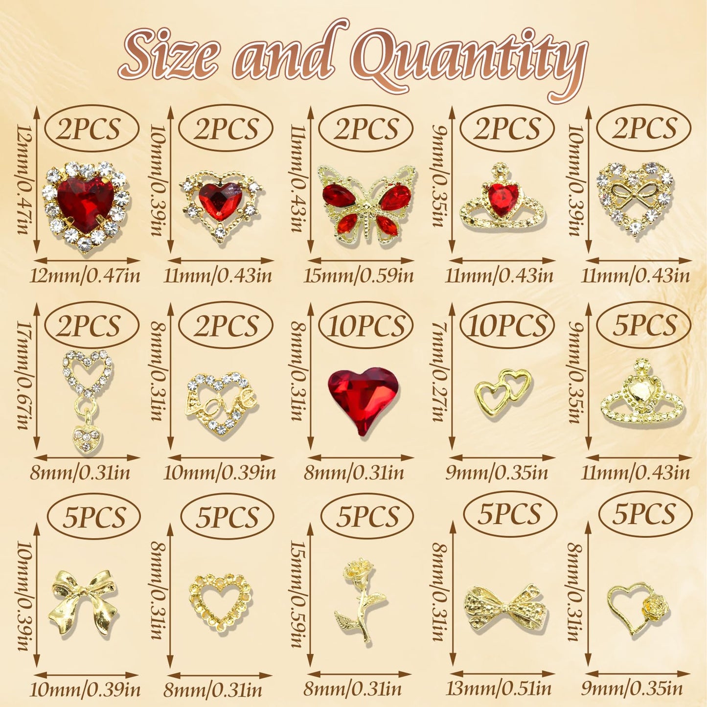 RODAKY 64PCS Red Heart Nail Charms Valentine's Day Nail Jewelry Crystal Butterfly Heart Gems for Nails Art Gold Bow Rose Flower Nail Decoration for Women Manicure Vday