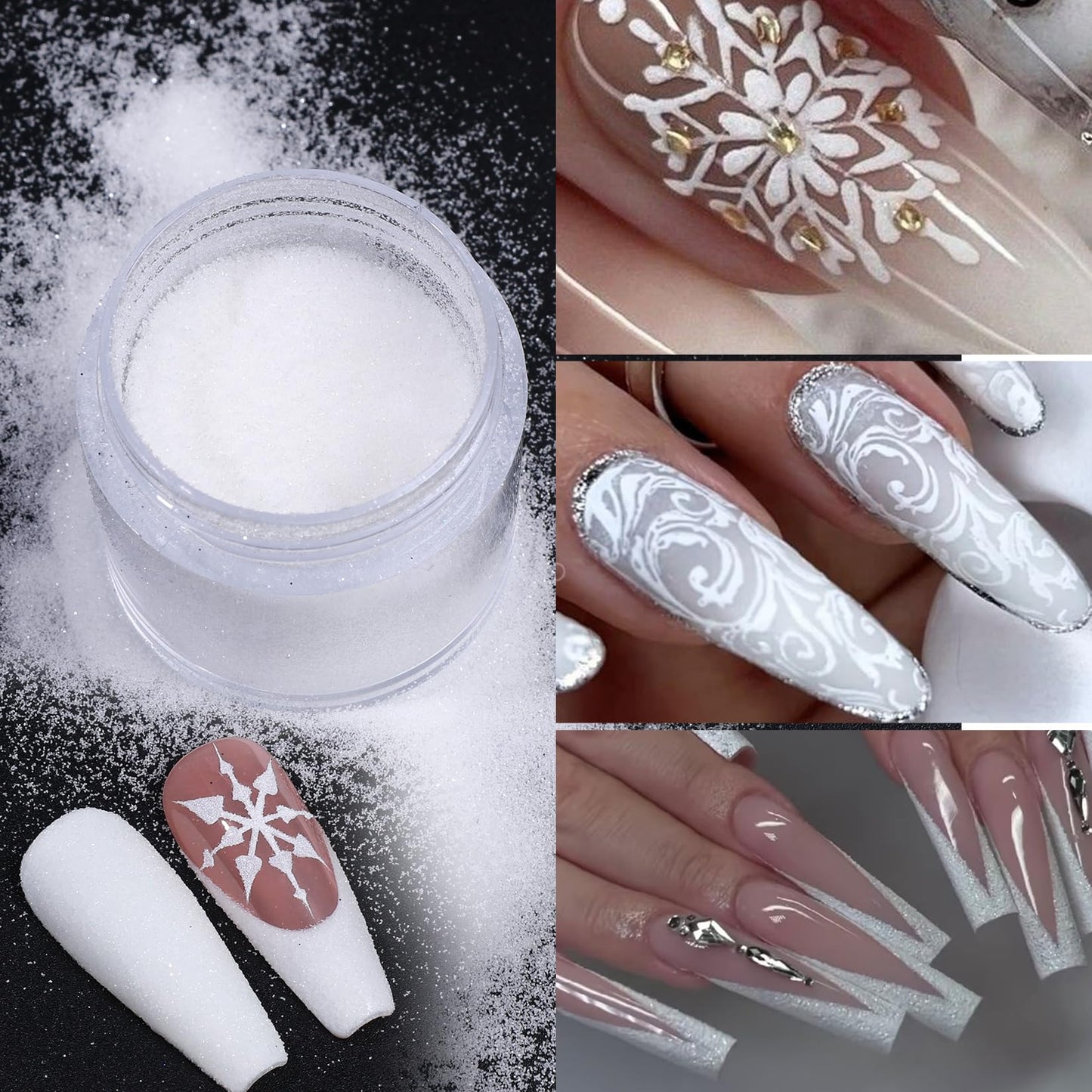 Sugar Glitter Powder for Nails, 4pcs White Black Candy Coat Effect Nail Supplies Fine Dipping Powder Shiny Shimmer Pigment Manicure Nail Glitter Dust Decoration DIY for Valentine's Day Hearts
