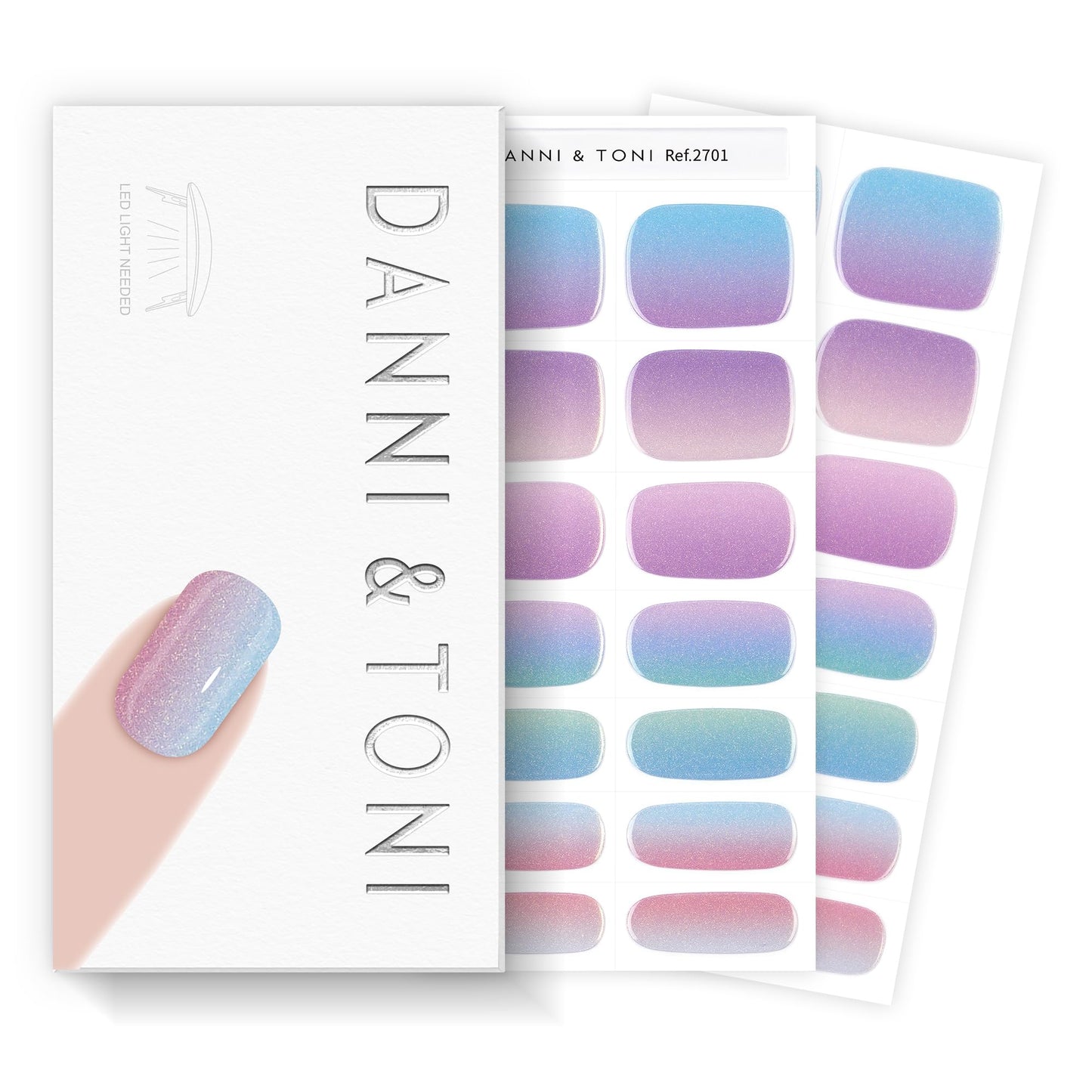 DANNI & TONI Semi Cured Gel Nail Strips Holographic Multicolor Chrome Mirror Gel Nail Stickers 28 Stickers Gift for Woman | Magic Hues