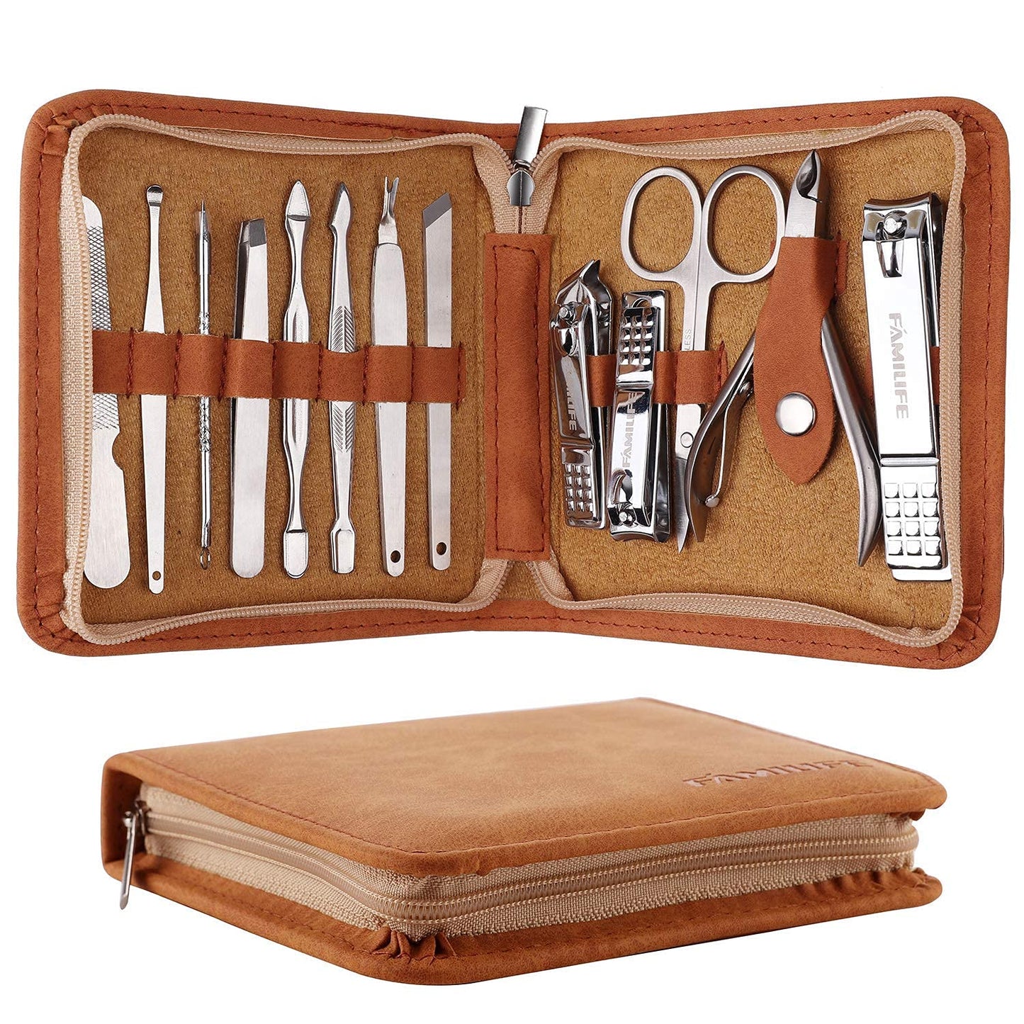 FAMILIFE F03 Manicure Set, Pedicure Kit Nail Clipper Set 13pcs Professional Men Grooming Kit Stainless Steel Portable and Manicure Set, FAMILIFE Nail Clippers Set Professional Manicure Kit 11 in 1