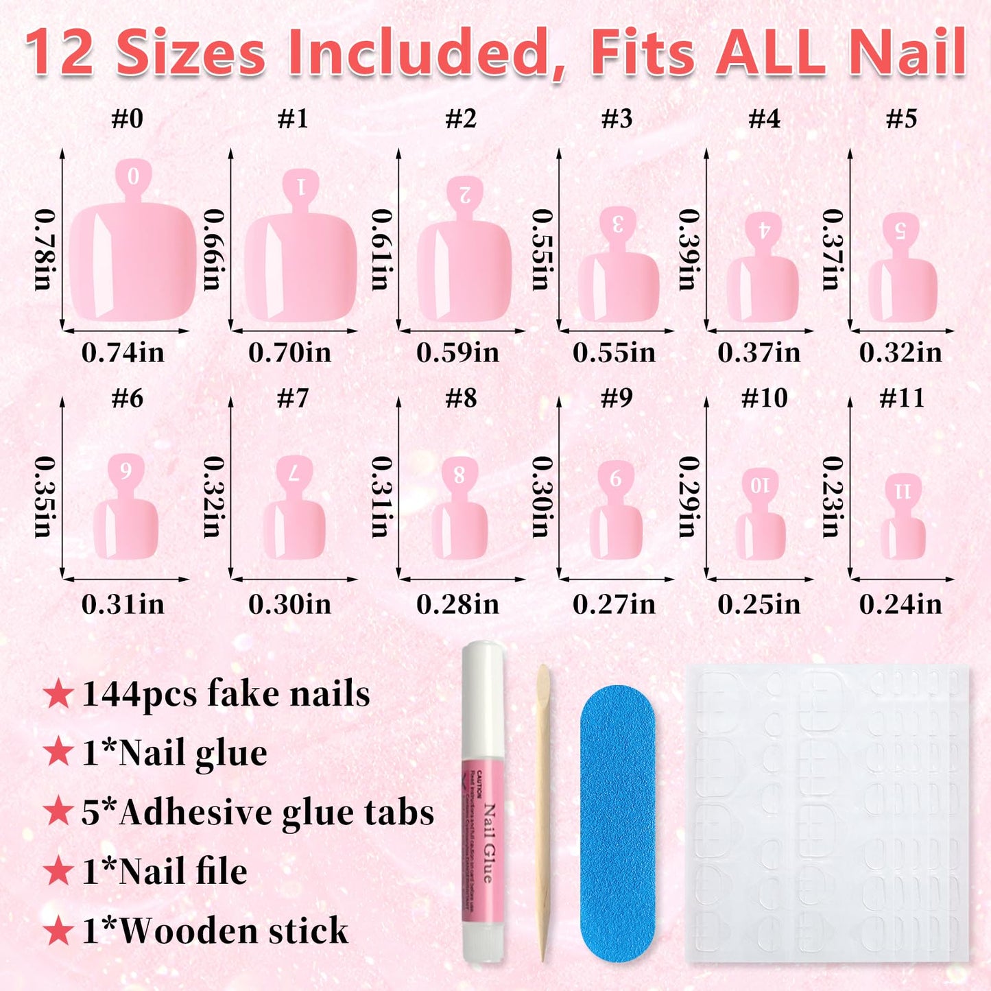 EternalClassic 144pc Press on Toenails for Women Toe Nail Press ons Short Square with Glue&Jelly Glue, Pink Fake Toe Nails Glue on Toe Nails, Full Cover Acrylic Artificial Toe Press on Nails