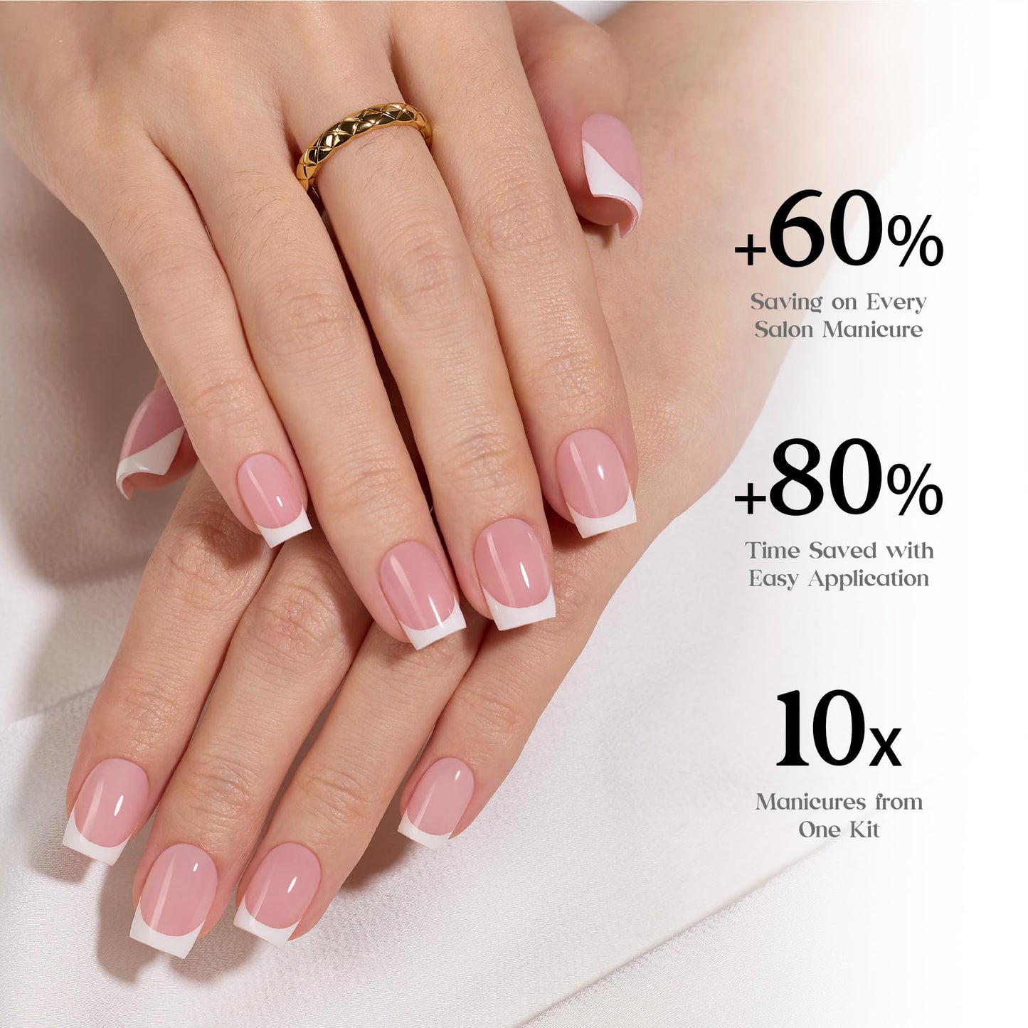 Beetles French Tips Press On Nails - Pearl French | Pink French Tip Nails Short Square 150 Pcs Fake Nail Tips, Soft Nail Gel False Nails Art DIY Gifts For Women