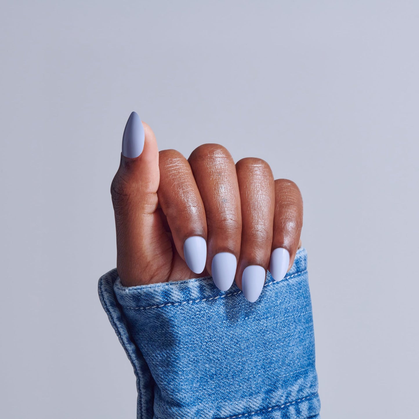 Kiss Core, Press On Nails, Nail glue included, 'Flee', Blue, Short Size, Almond Shape, Includes 32 Nails, 2g Glue, 1 Manicure Stick, 1 Mini File