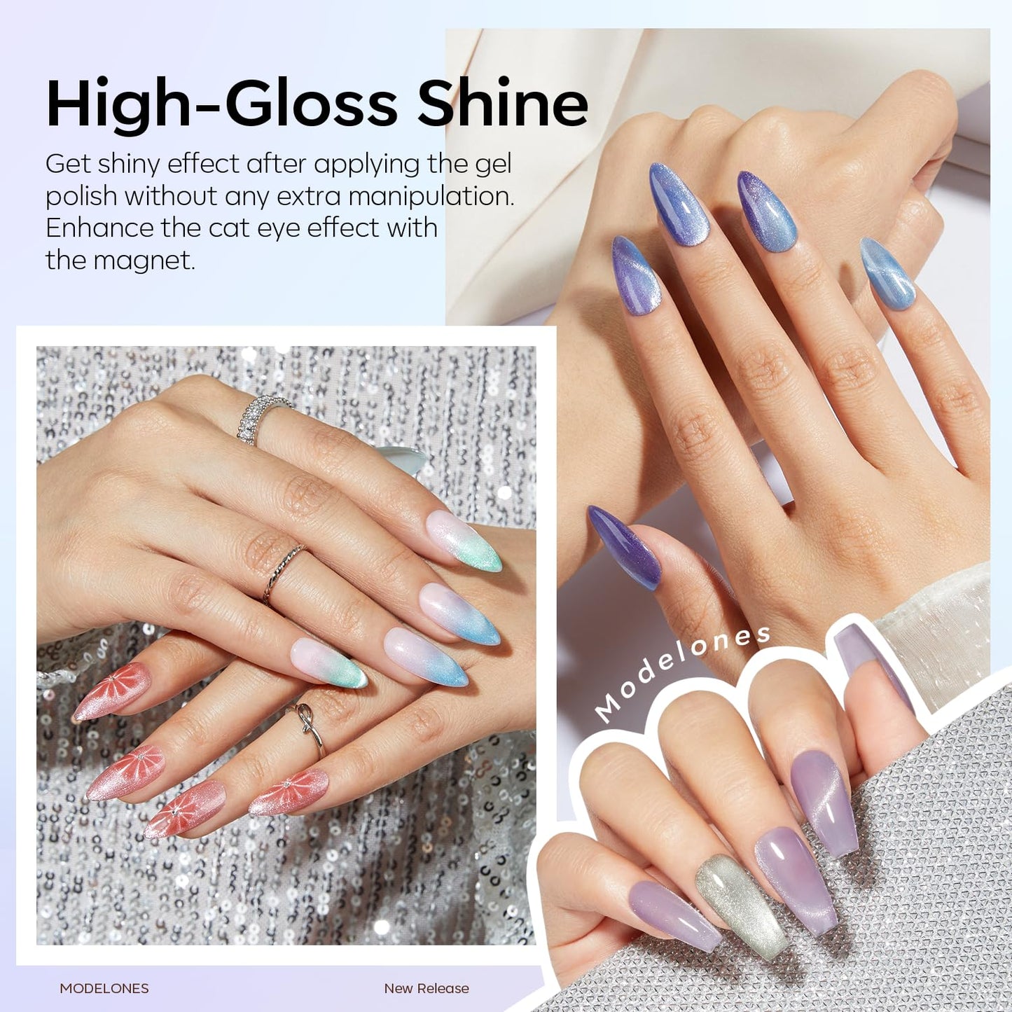 Modelones Cat Eye Gel Nail Polish Magnet, 8-in-1 Cat Eye Magnet Tool for Gel Nails Strong Magnetic Nail Art Wand with Steel Ball, Glass Bead& French Tip&Clover Cateye Multi-Effect Magnets DIY Salon