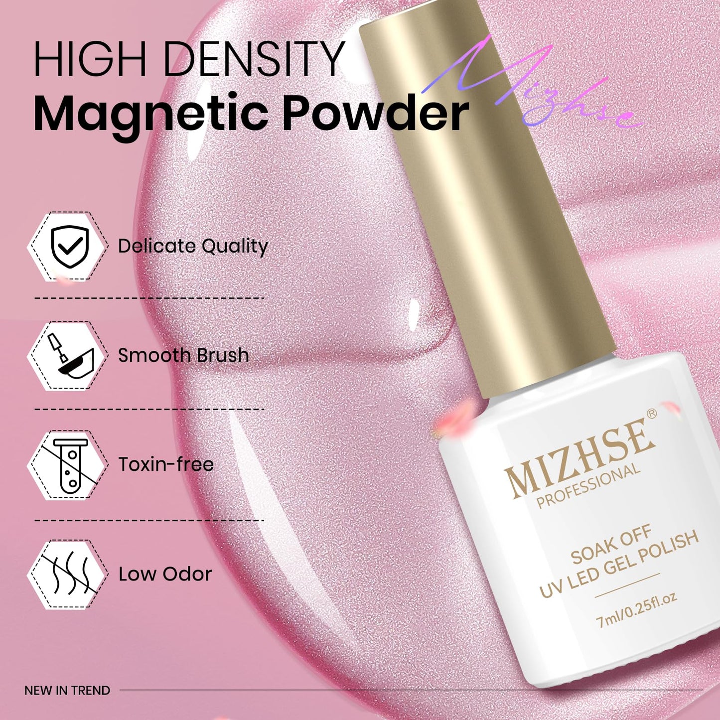 MIZHSE Cat Eye Gel Nail Polish, Moonlight 6 Colors Ceramic Magnetic Gel Polish Set with Magnet Stick, Crystal Silver Pink Green Blue Purple Magnetic French Nail Polish Kit Gift Set