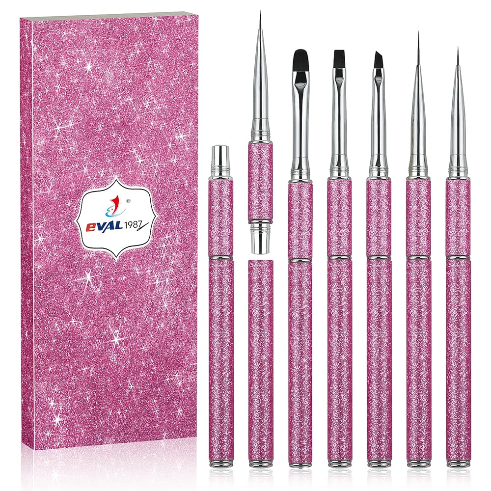 YIHUALE 5 PCS Nail Art Brush Set, Nylon Bristles and Alloy Handle, French Clean-Up, Detail Liner, Builder & Gel Brushes for Salon Home DIY Use (Pink)