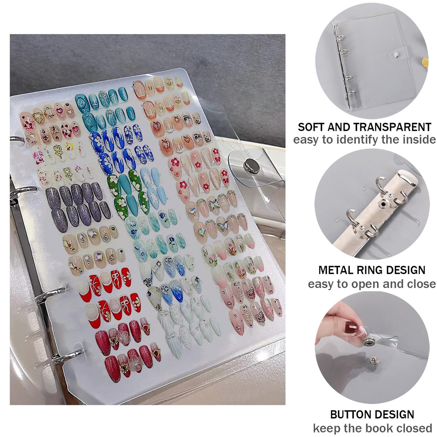 GUXACU Large Press On Nail Organizer 10 PCS Clear Empty Press On Nail Storage Press On Nail Packaging for Fake Nail Storage Nail Display Nail Salon Press On Nail Supplies Organizer with Nail Tape