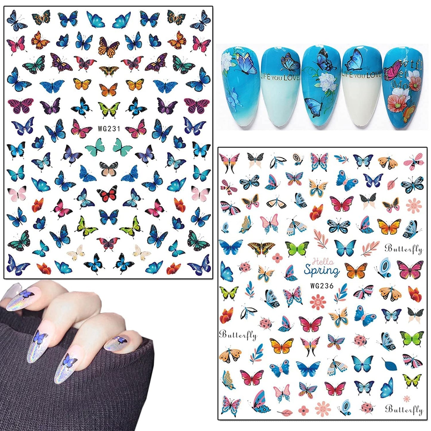 9 Sheets Thanksgiving Nail Art Stickers with 8 Sheets Butterfly Nail Art Stickers