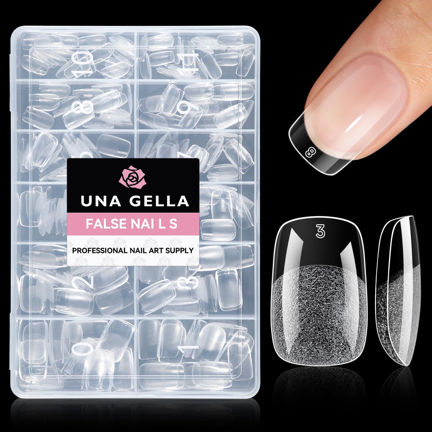 UNA GELLA Short Square & Squoval Nail Tips 216pcs Pre-Etched Short Square Round Oval Press on Nails Squoval Clear Acrylic Fake Full Cover Gel Nails Tips for Nail Extensions Home DIY Salon 12 Sizes