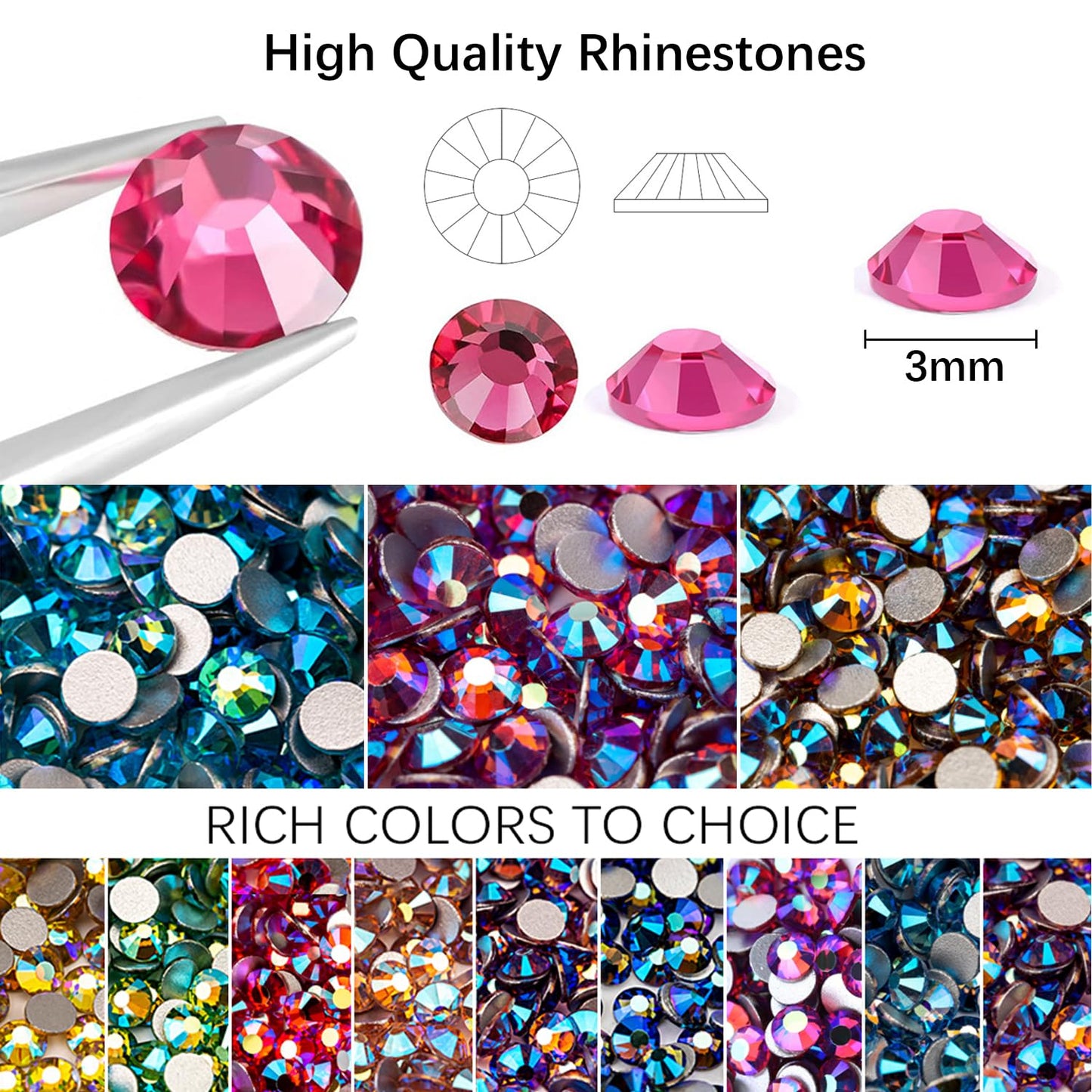 56000Pcs Rhinestones for Bedazzling,56 Colors Bedazzling Kit with Rhinestones for Crafting,3mm Gems Resin Jelly Flatback,Perfect for Nail Art, Diamond Art, Clothing