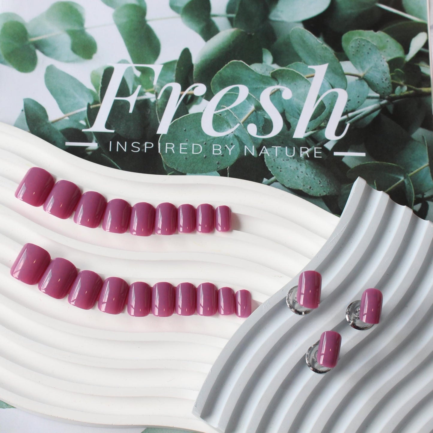 Plum Press On Nails Short Square, Natural Fuchsia Gel Nails Glue on Fall Colors 2025 Trendy Acrylic Nails Press ons Featured Protective Coat Thick Reusable Fake Nails 24Pcs Short Coffin Nails
